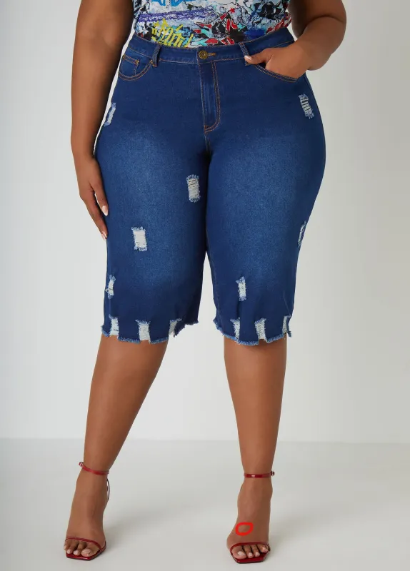 Distressed Denim Capris sold by Ashley Stewart
