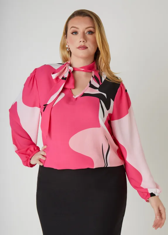 Floral Print Tie Neck Blouse sold by Ashley Stewart