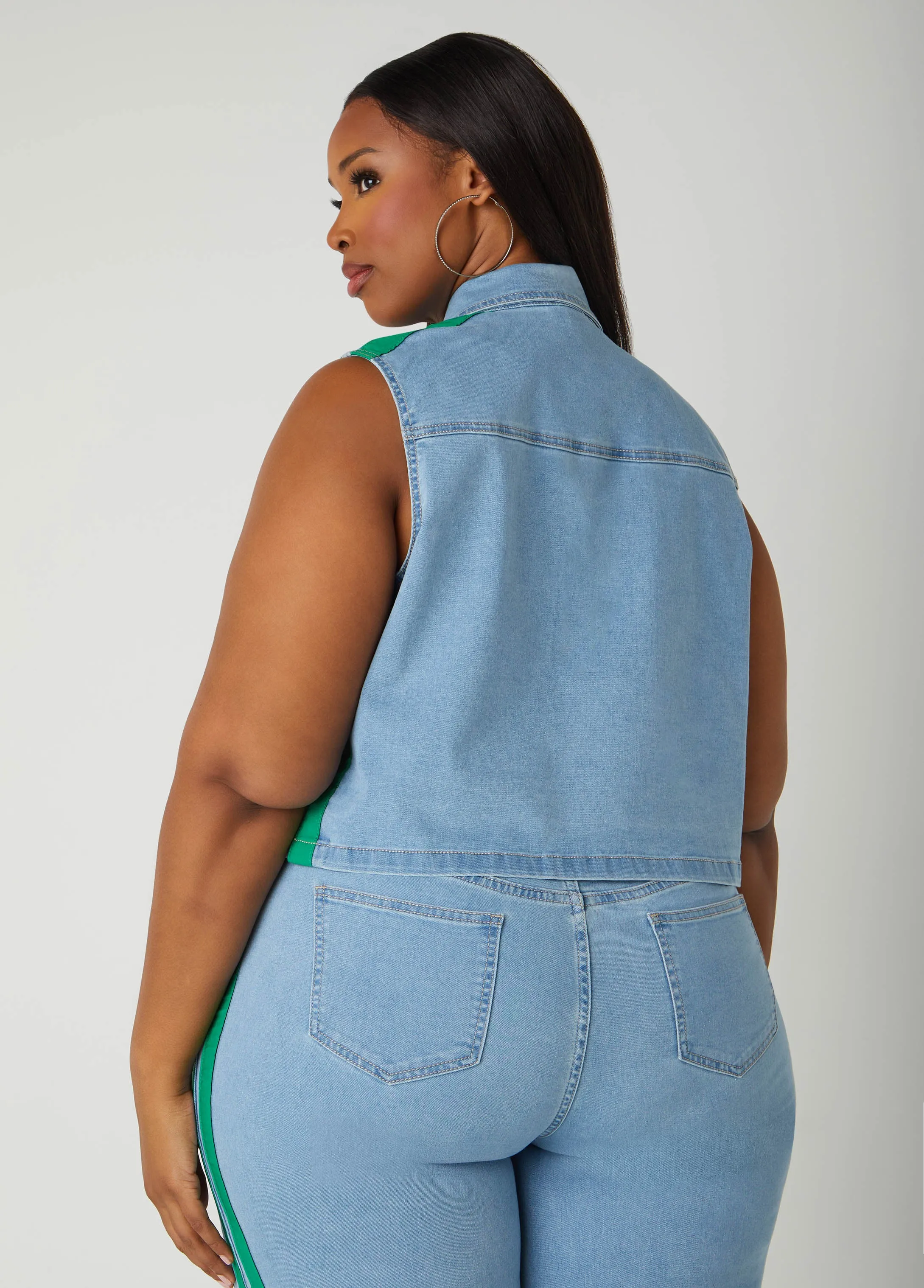 Striped Denim Vest sold by Ashley Stewart product image thumbnail 2