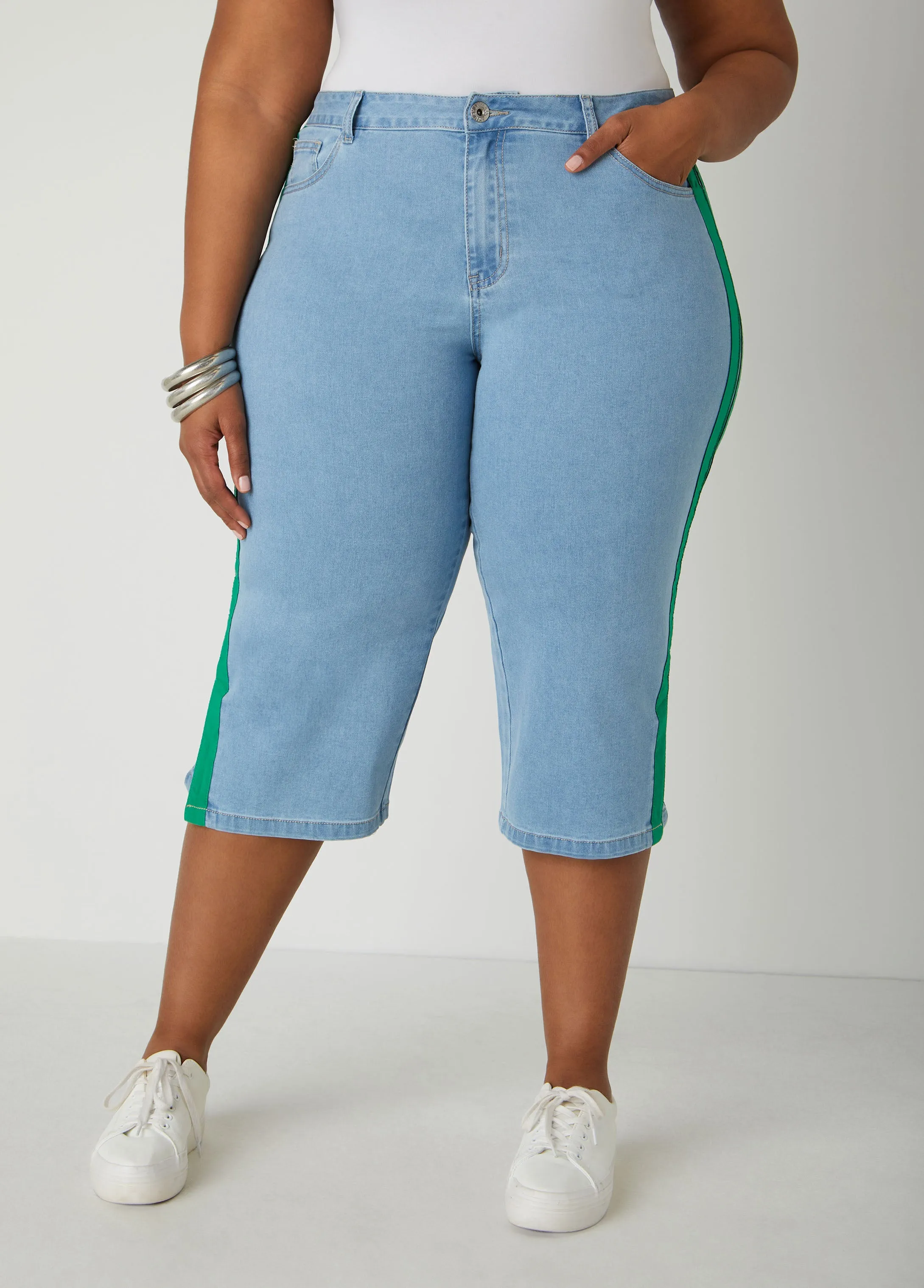 Striped Denim Capris sold by Ashley Stewart product image thumbnail 4