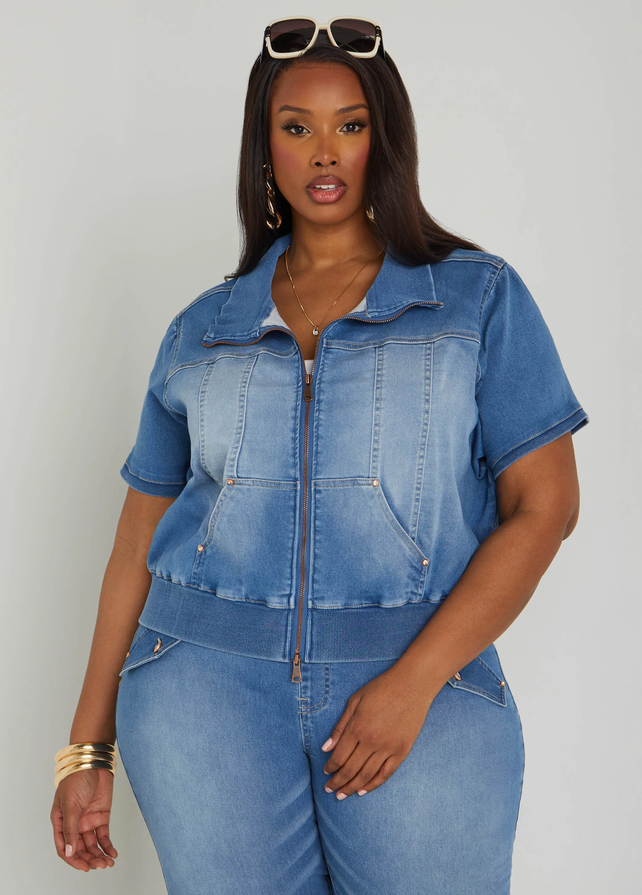 Zip Front Denim Jacket sold by Ashley Stewart