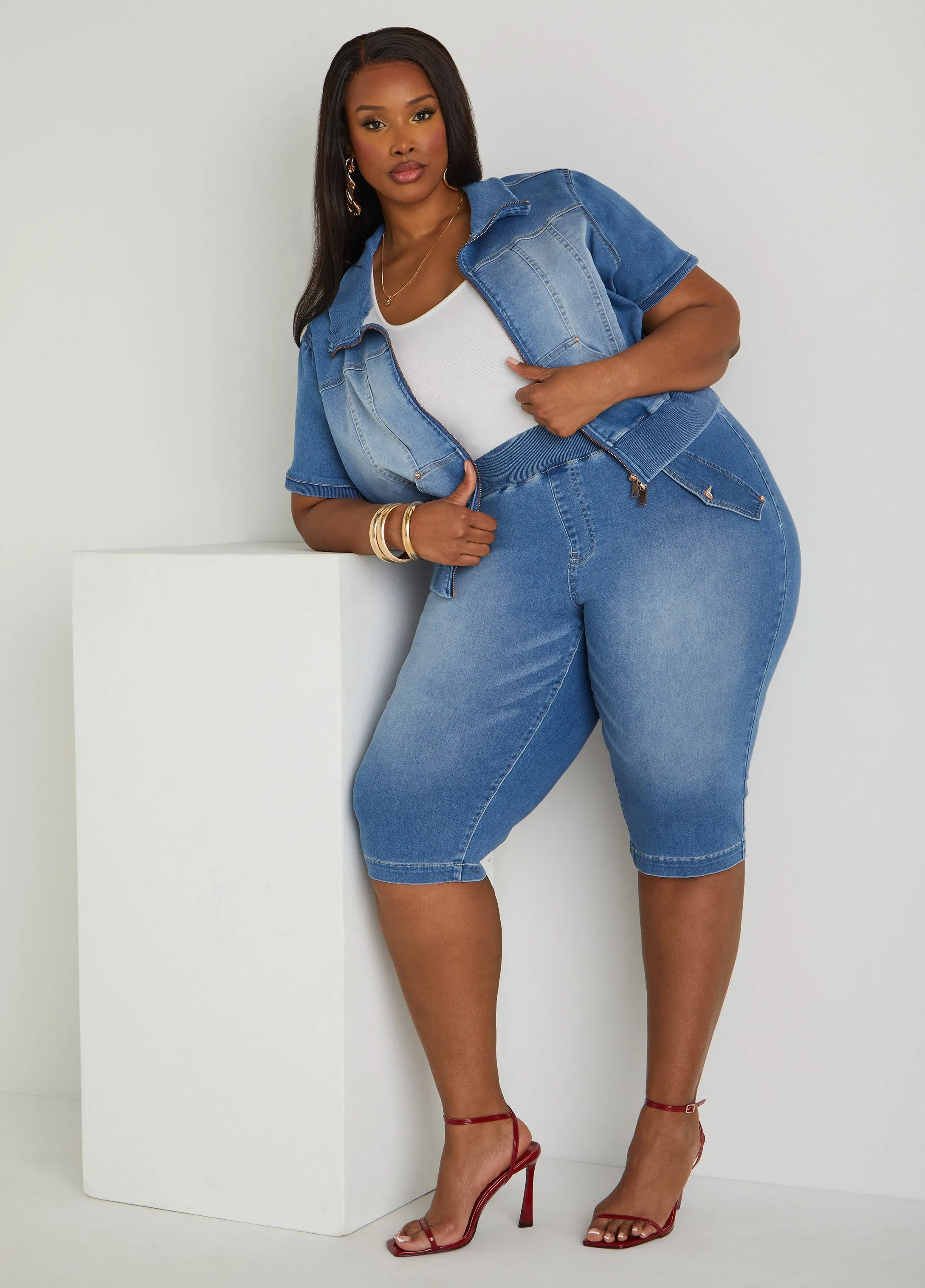 Zip Front Denim Jacket sold by Ashley Stewart product image thumbnail 3