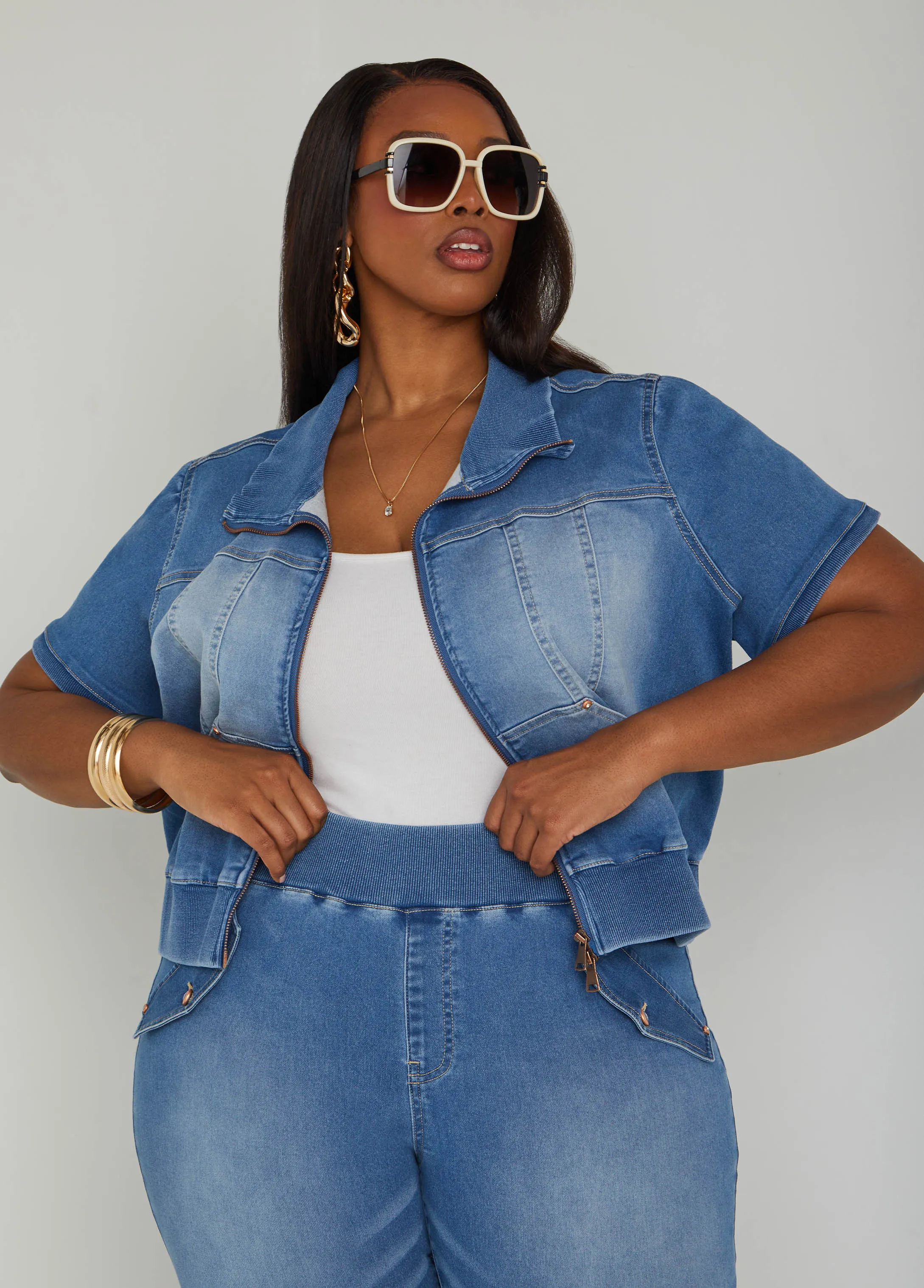 Zip Front Denim Jacket sold by Ashley Stewart product image thumbnail 4