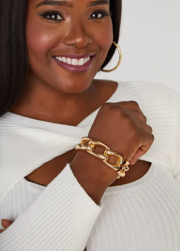 Gold Tone Chain Link Cuff sold by Ashley Stewart