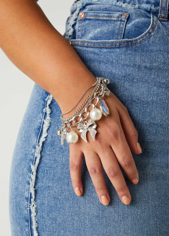 Layered Silver Tone Charm Bracelet sold by Ashley Stewart