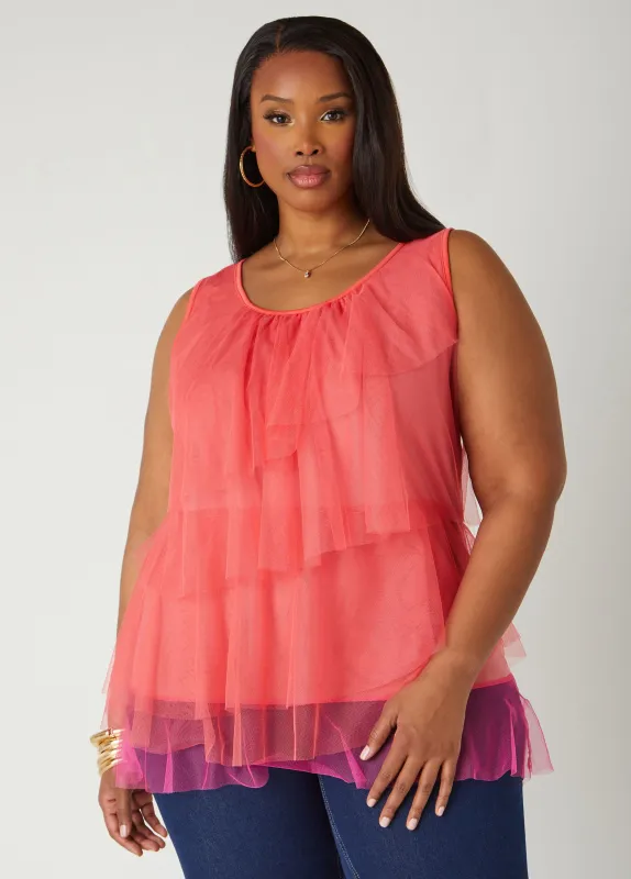 Two Tone Tiered Tulle Top sold by Ashley Stewart