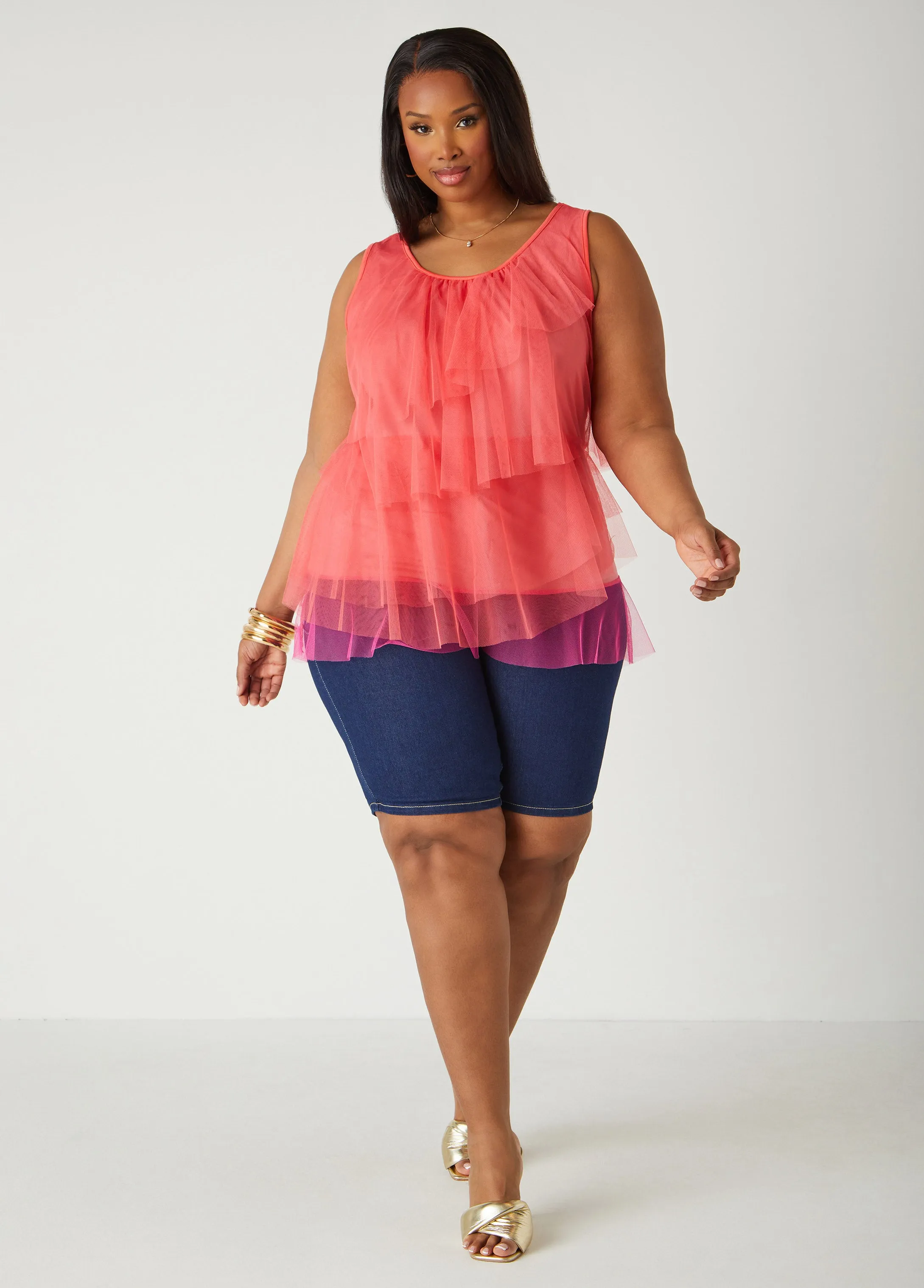 Two Tone Tiered Tulle Top sold by Ashley Stewart product image thumbnail 3