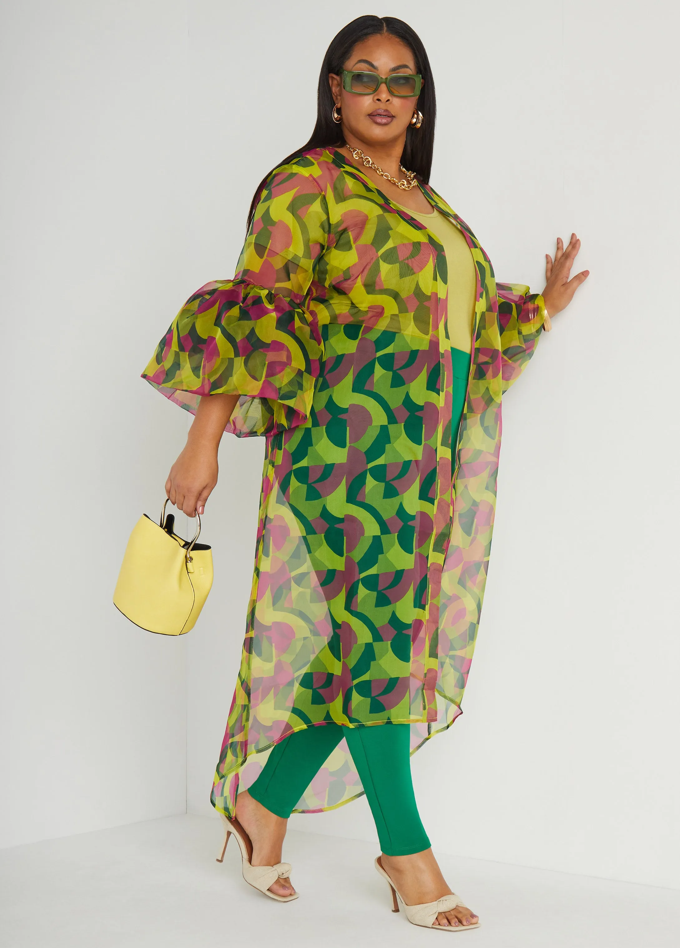 Geo Print Organza Duster sold by Ashley Stewart product image thumbnail 4