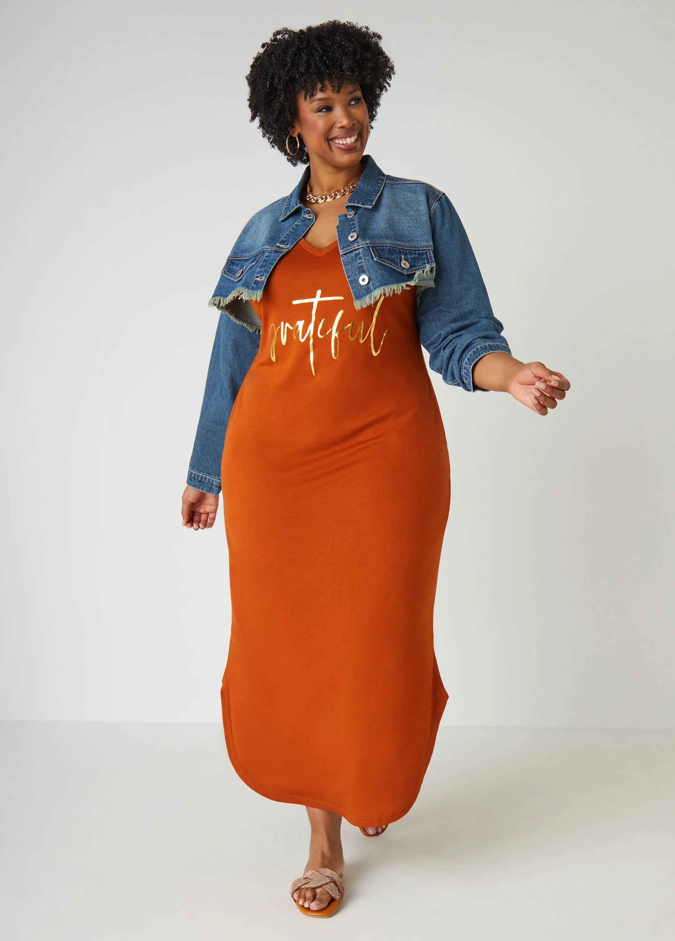 Metallic Graphic T Shirt Dress sold by Ashley Stewart product image thumbnail 3