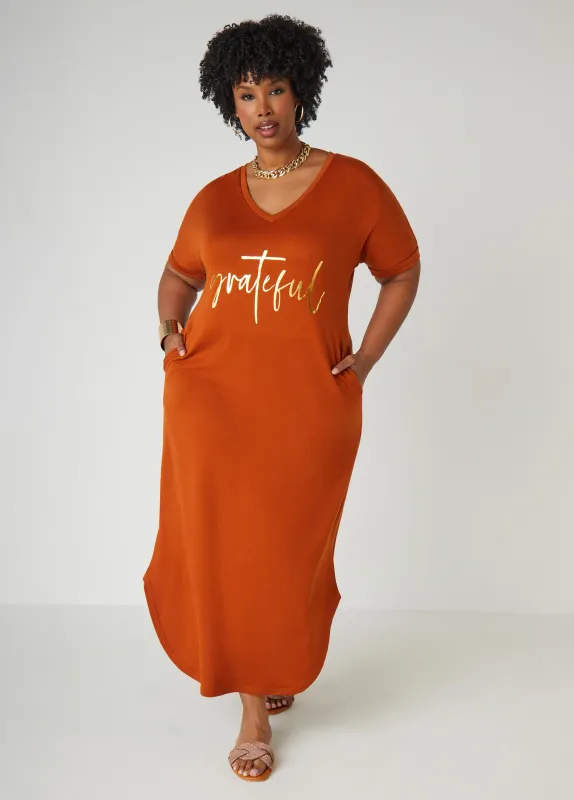 Metallic Graphic T Shirt Dress sold by Ashley Stewart