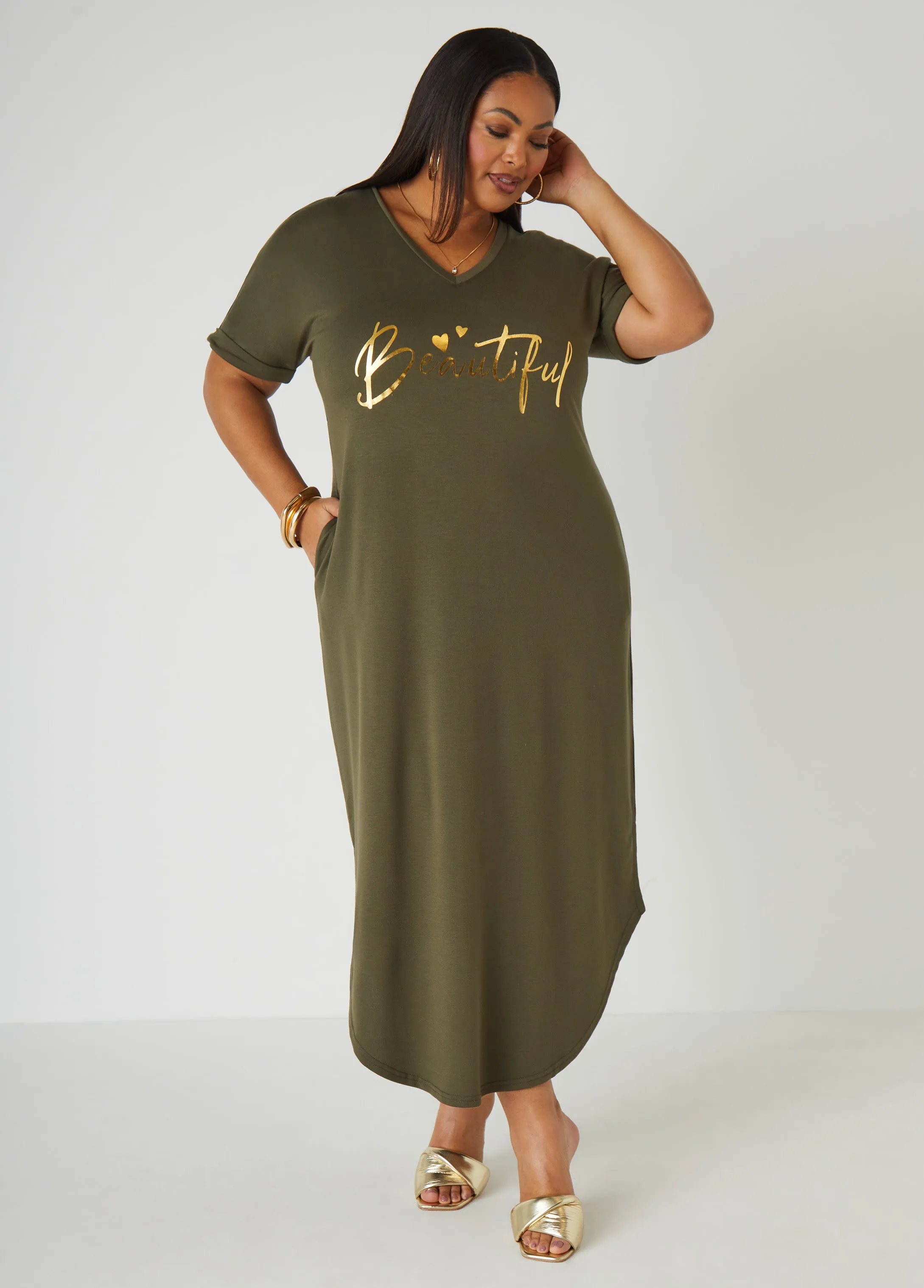 Metallic Graphic T Shirt Dress sold by Ashley Stewart product image thumbnail 5
