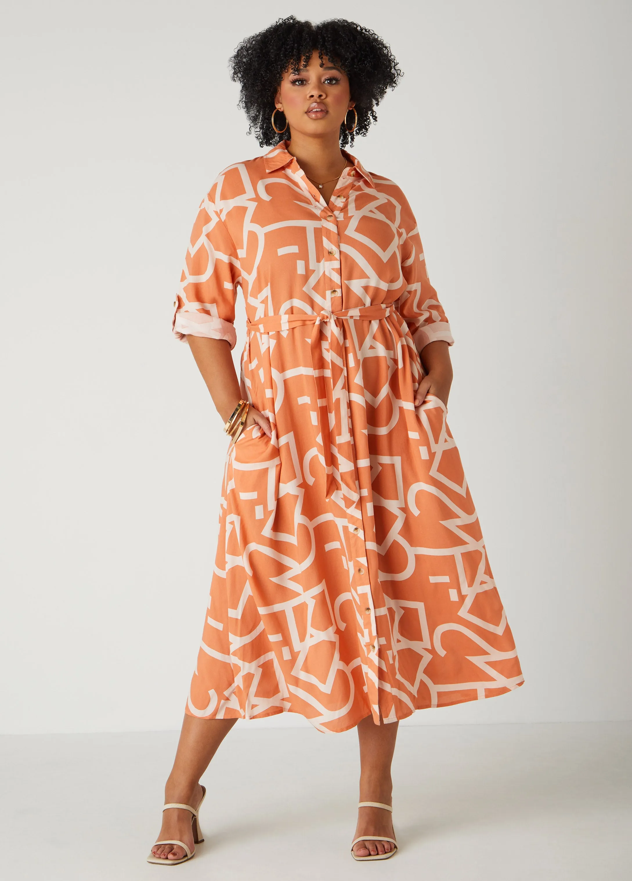 Belted Printed Shirtdress sold by Ashley Stewart