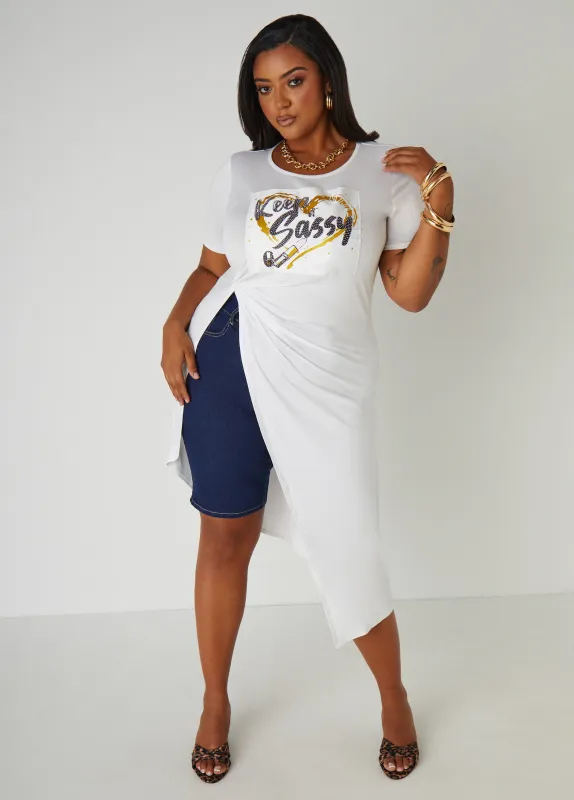 Sassy Embellished Graphic Top sold by Ashley Stewart