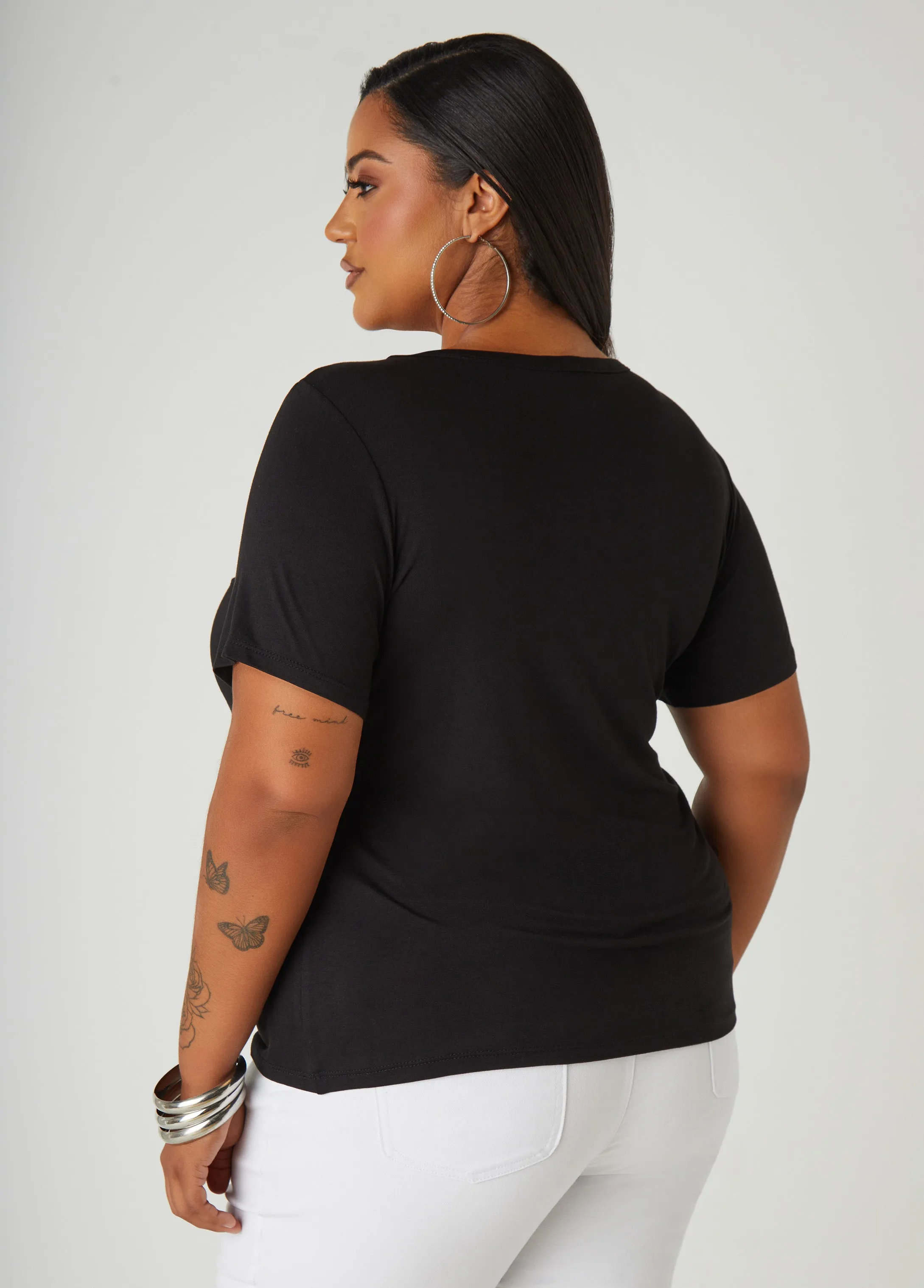 Bow Embellished Stretch Knit Tee sold by Ashley Stewart product image thumbnail 2