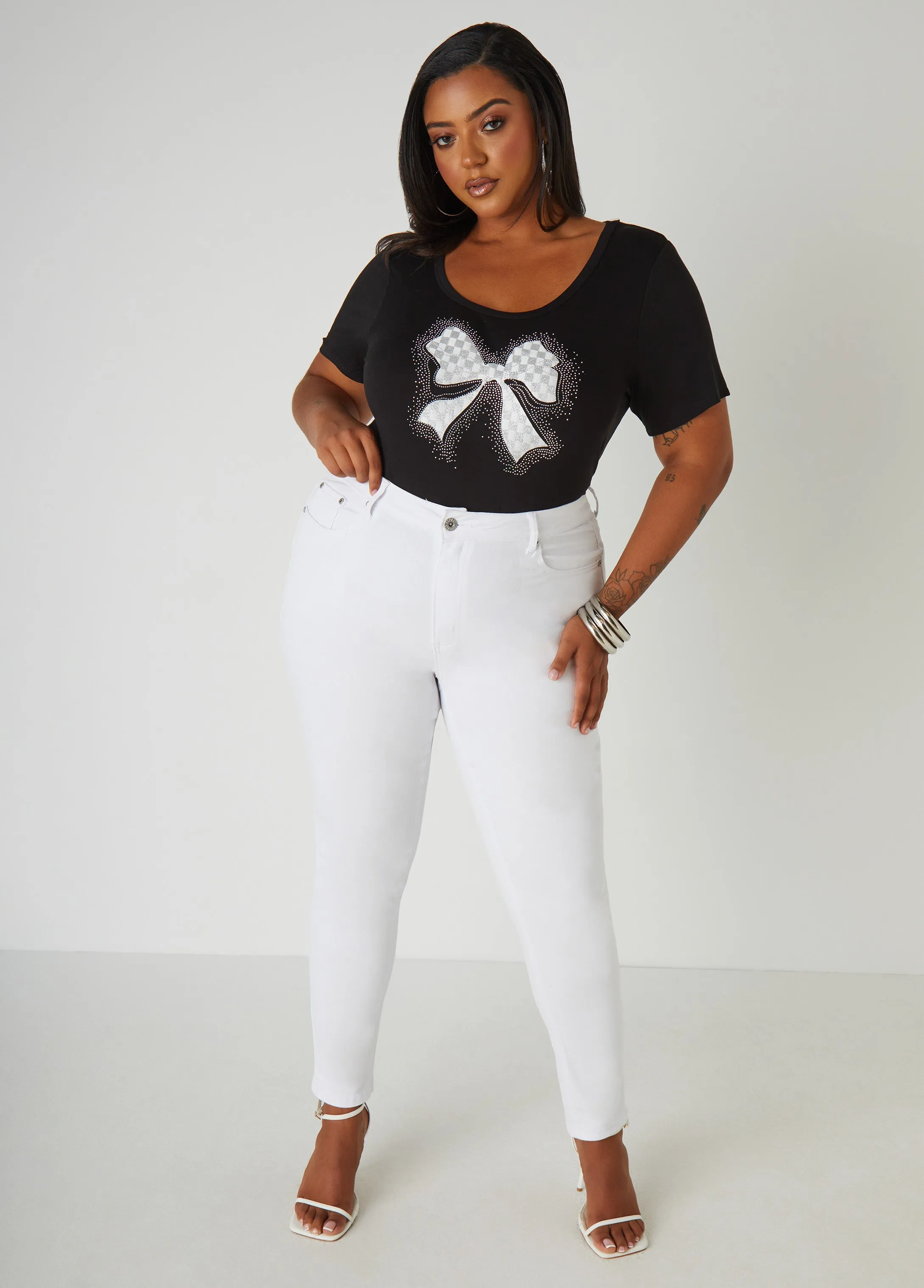 Bow Embellished Stretch Knit Tee sold by Ashley Stewart product image thumbnail 3