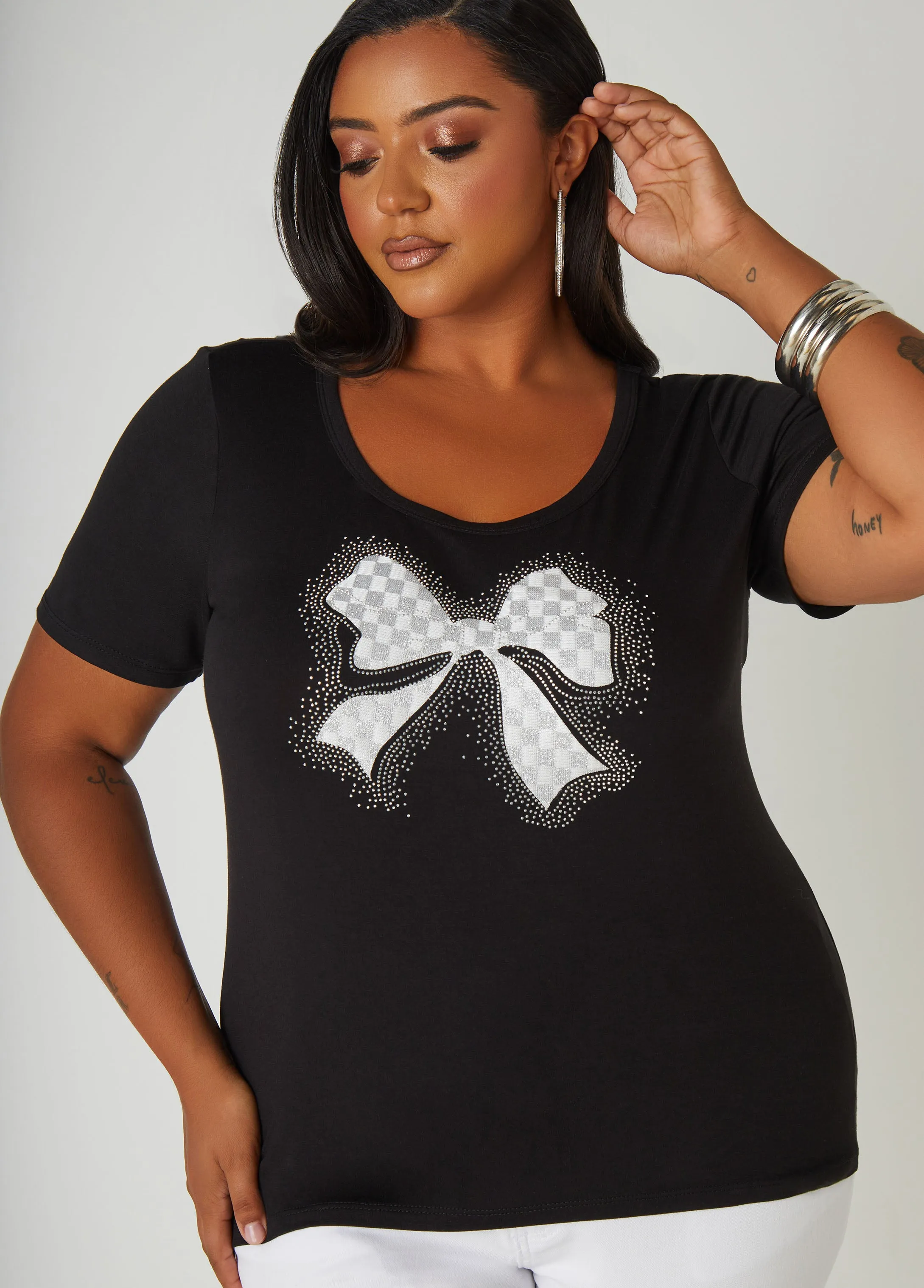 Bow Embellished Stretch Knit Tee sold by Ashley Stewart product image thumbnail 4