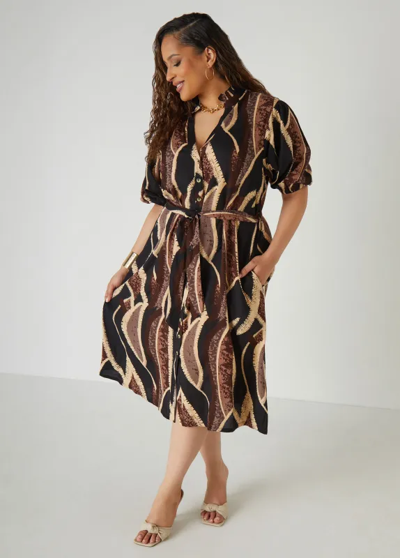 Ruffled Printed Shirtdress sold by Ashley Stewart