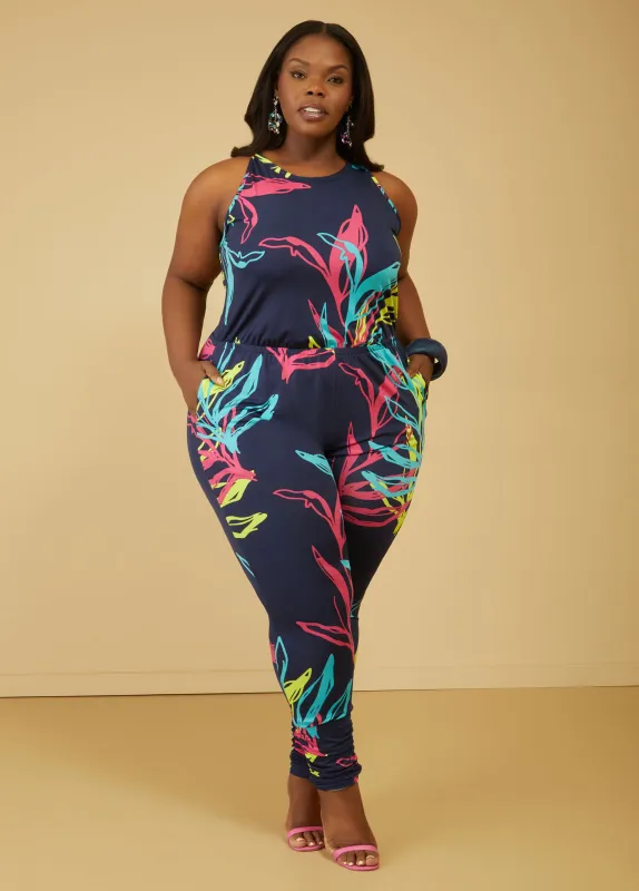 Printed Ruched Joggers Jumpsuit sold by Ashley Stewart