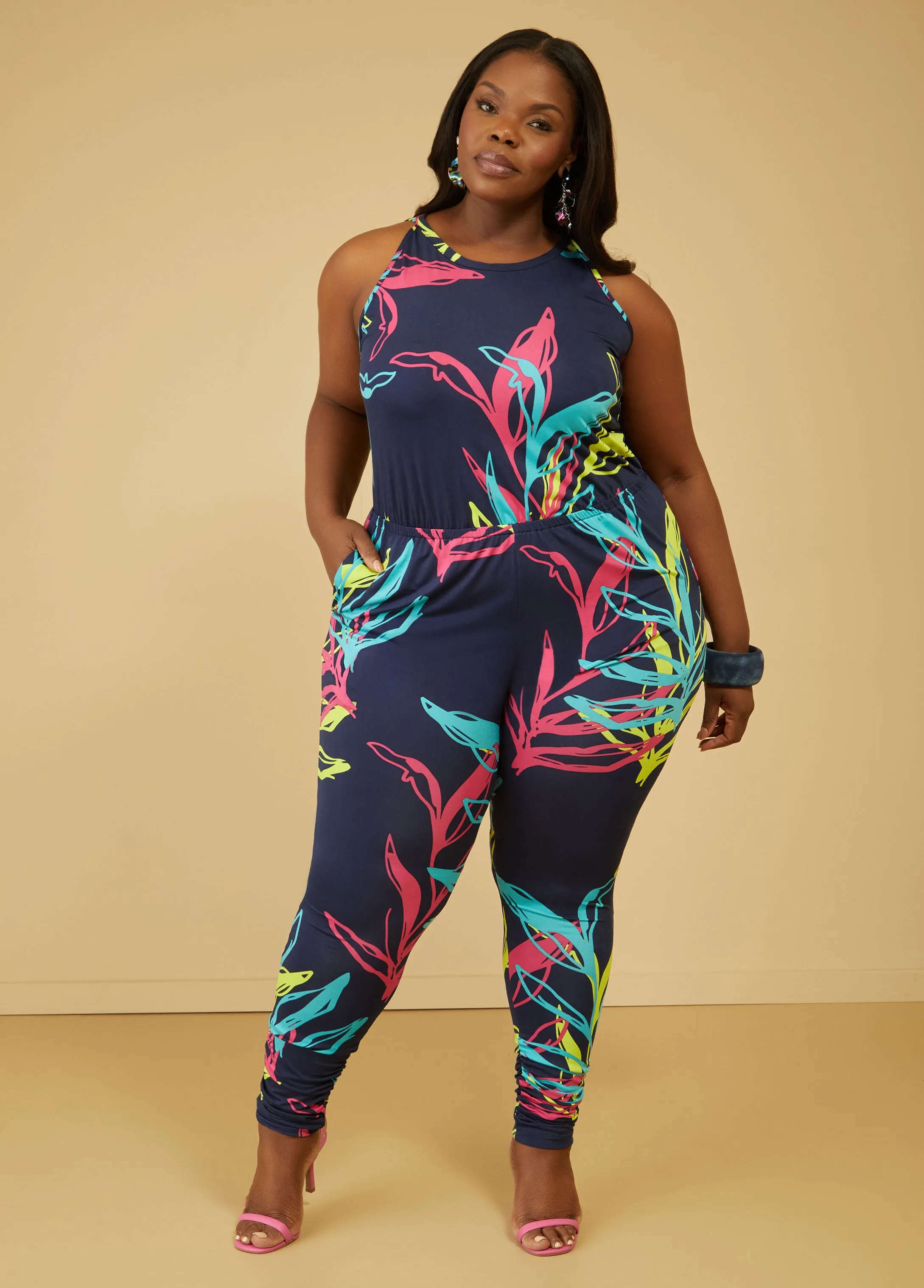 Printed Ruched Joggers Jumpsuit sold by Ashley Stewart product image thumbnail 3