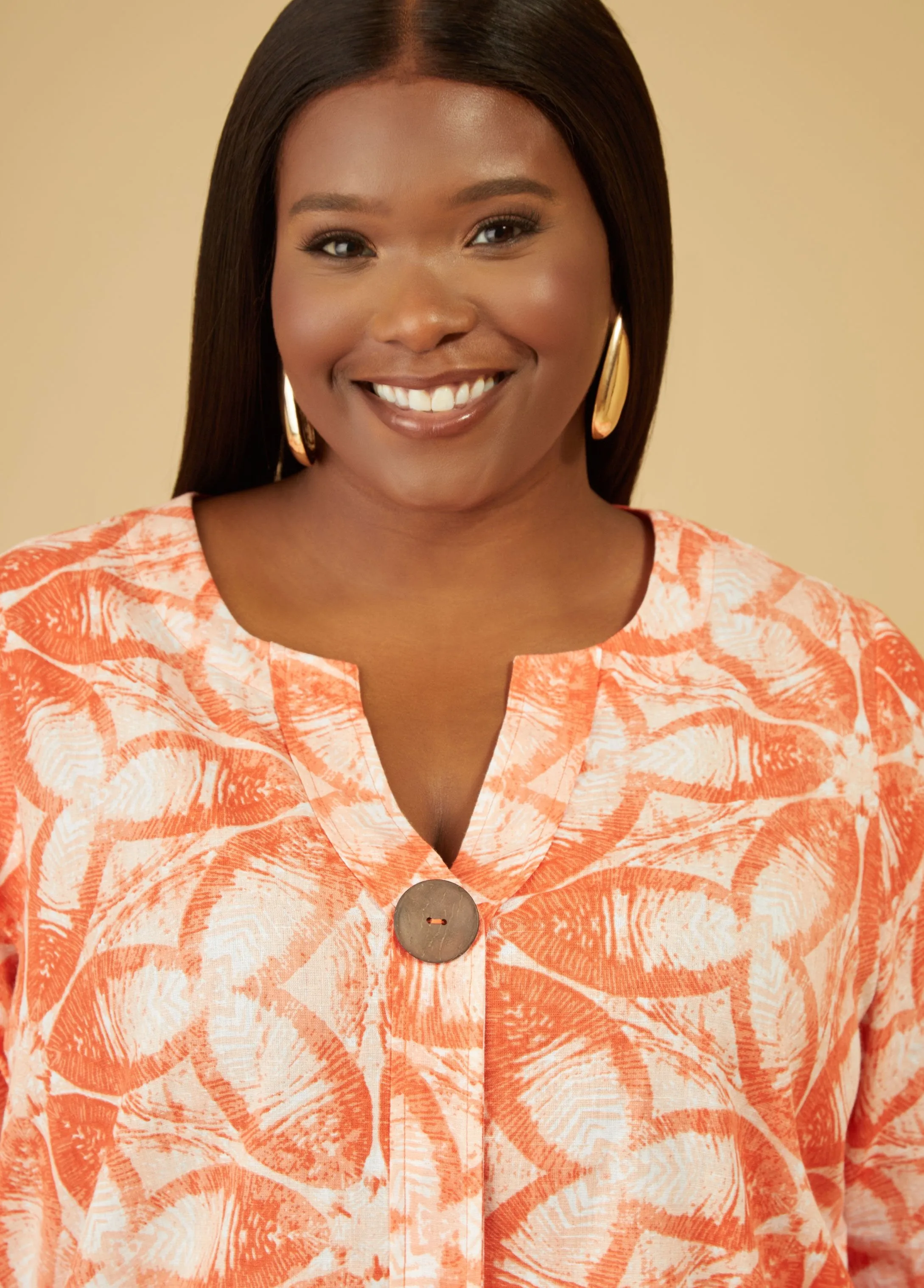 Printed Embellished Linen Blend Top sold by Ashley Stewart product image thumbnail 3