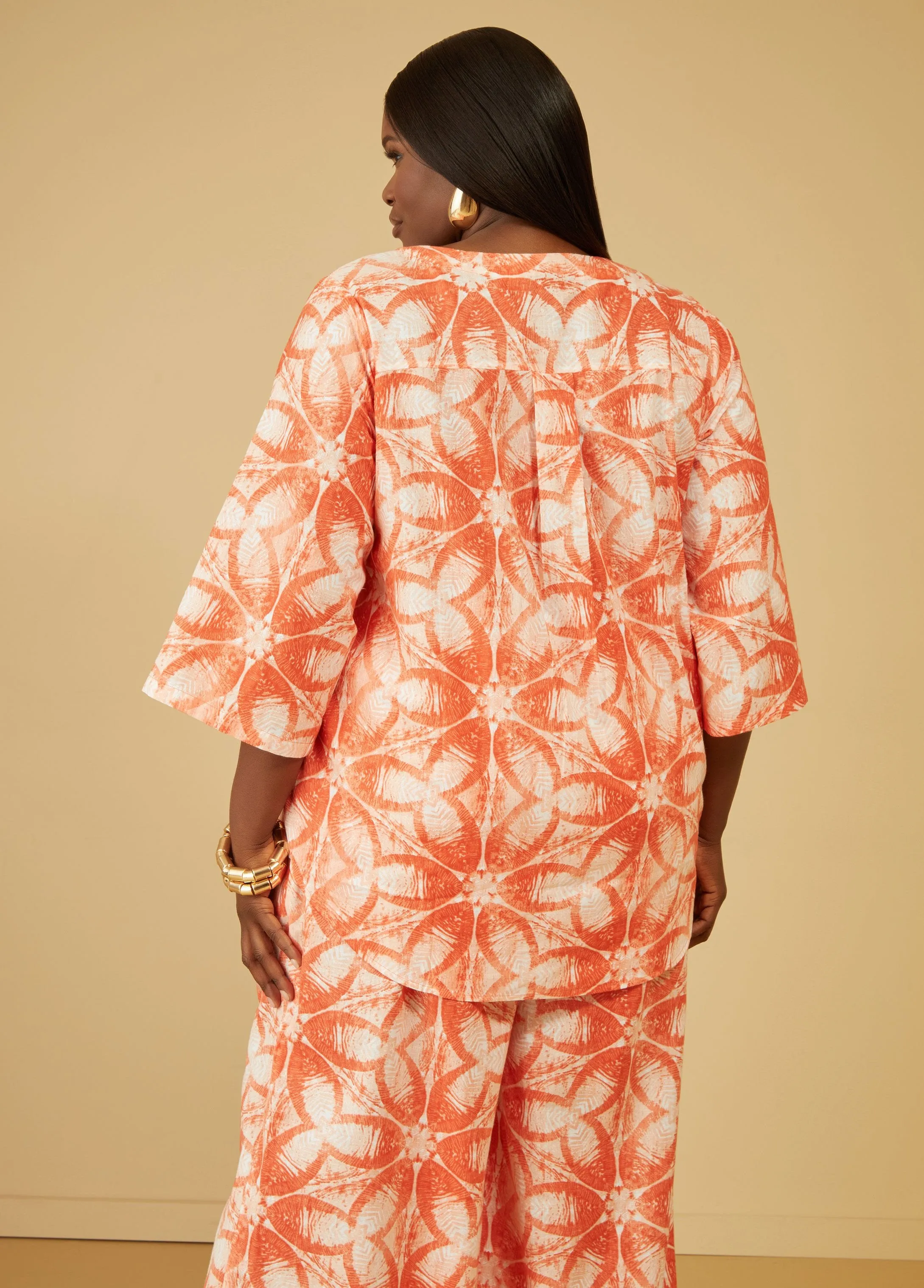 Printed Embellished Linen Blend Top sold by Ashley Stewart product image thumbnail 2