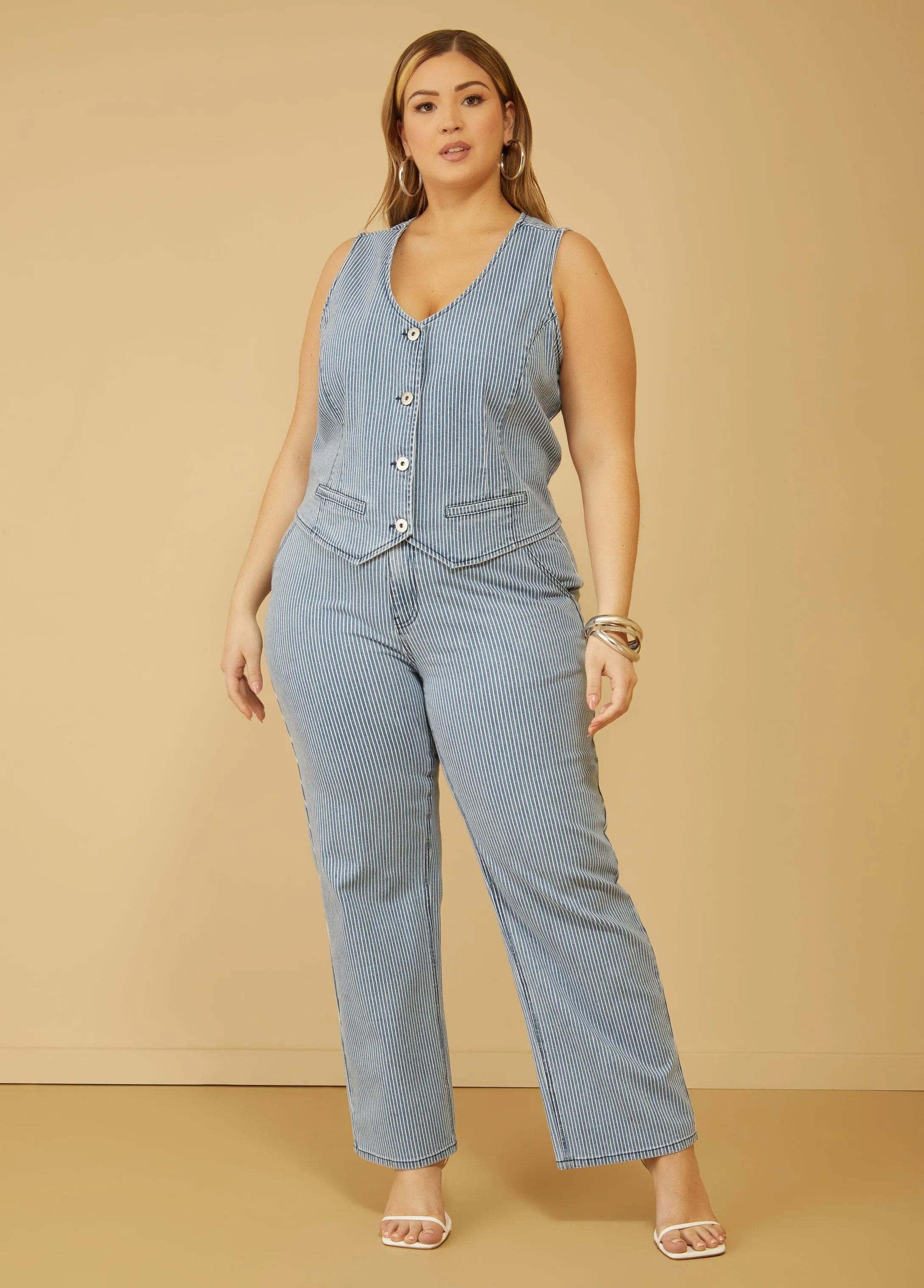 Pinstriped Straight Leg Jeans sold by Ashley Stewart