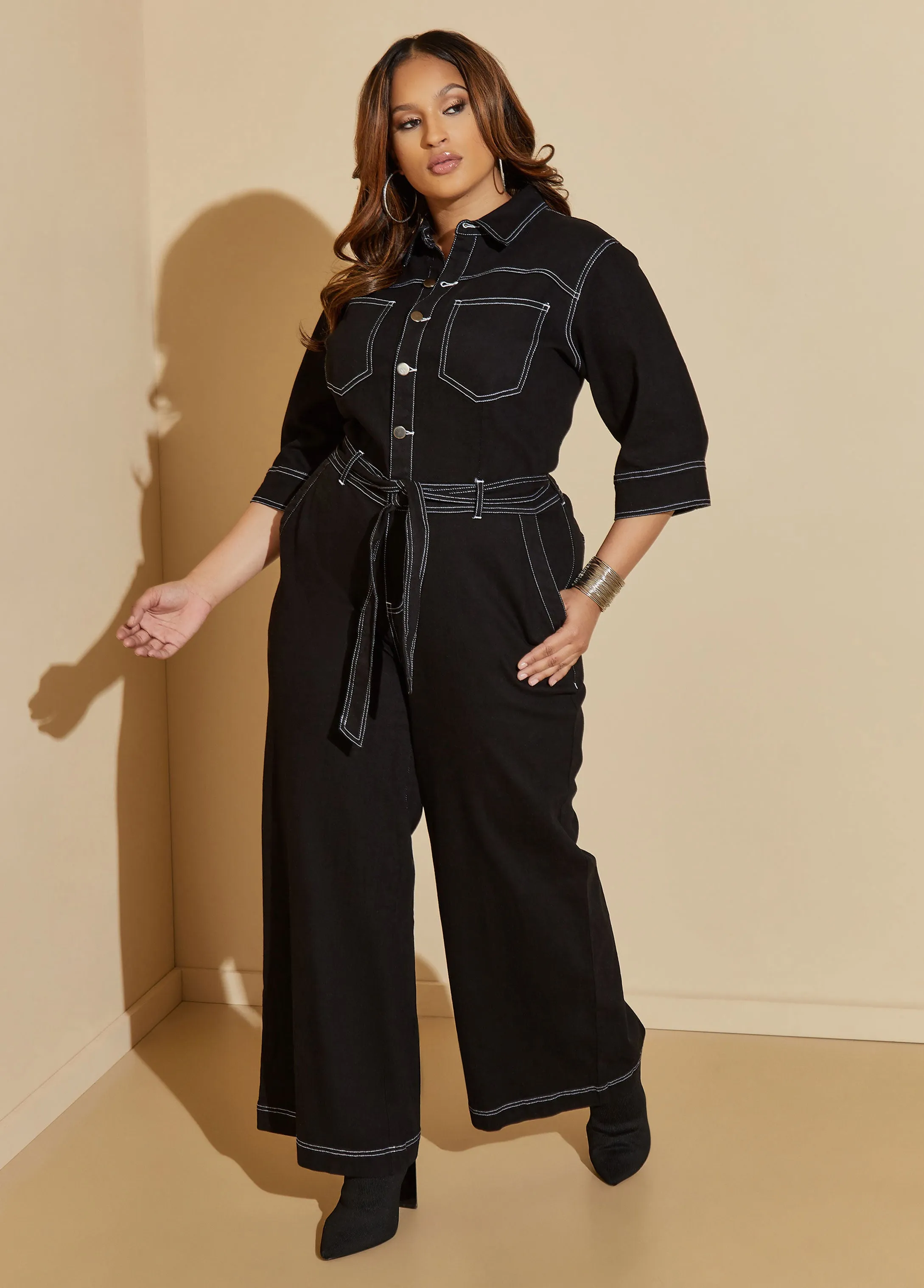 Straight Leg Denim Jumpsuit sold by Ashley Stewart product image thumbnail 4