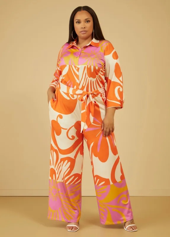 Swirl Print Wide Leg Jumpsuit sold by Ashley Stewart