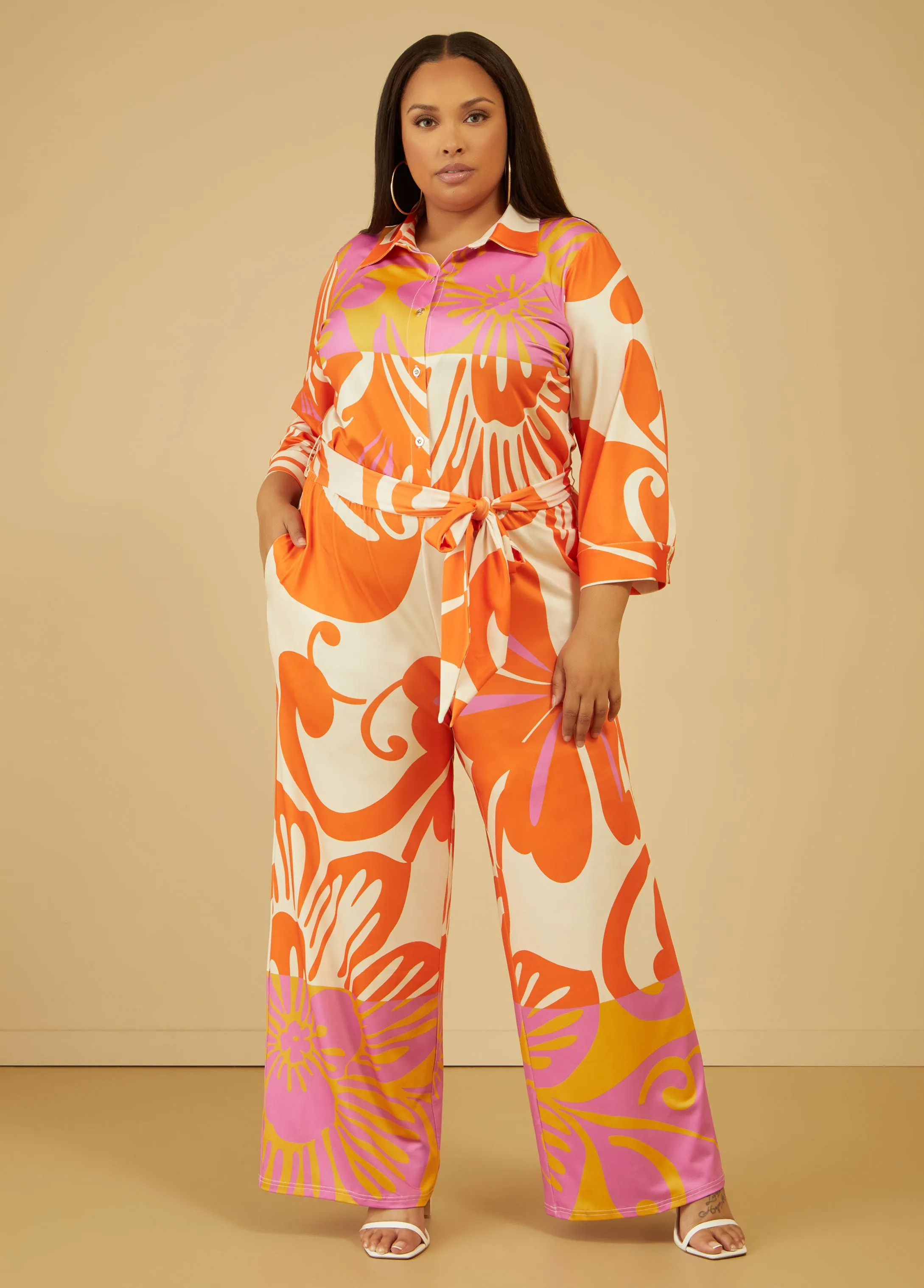 Swirl Print Wide Leg Jumpsuit sold by Ashley Stewart