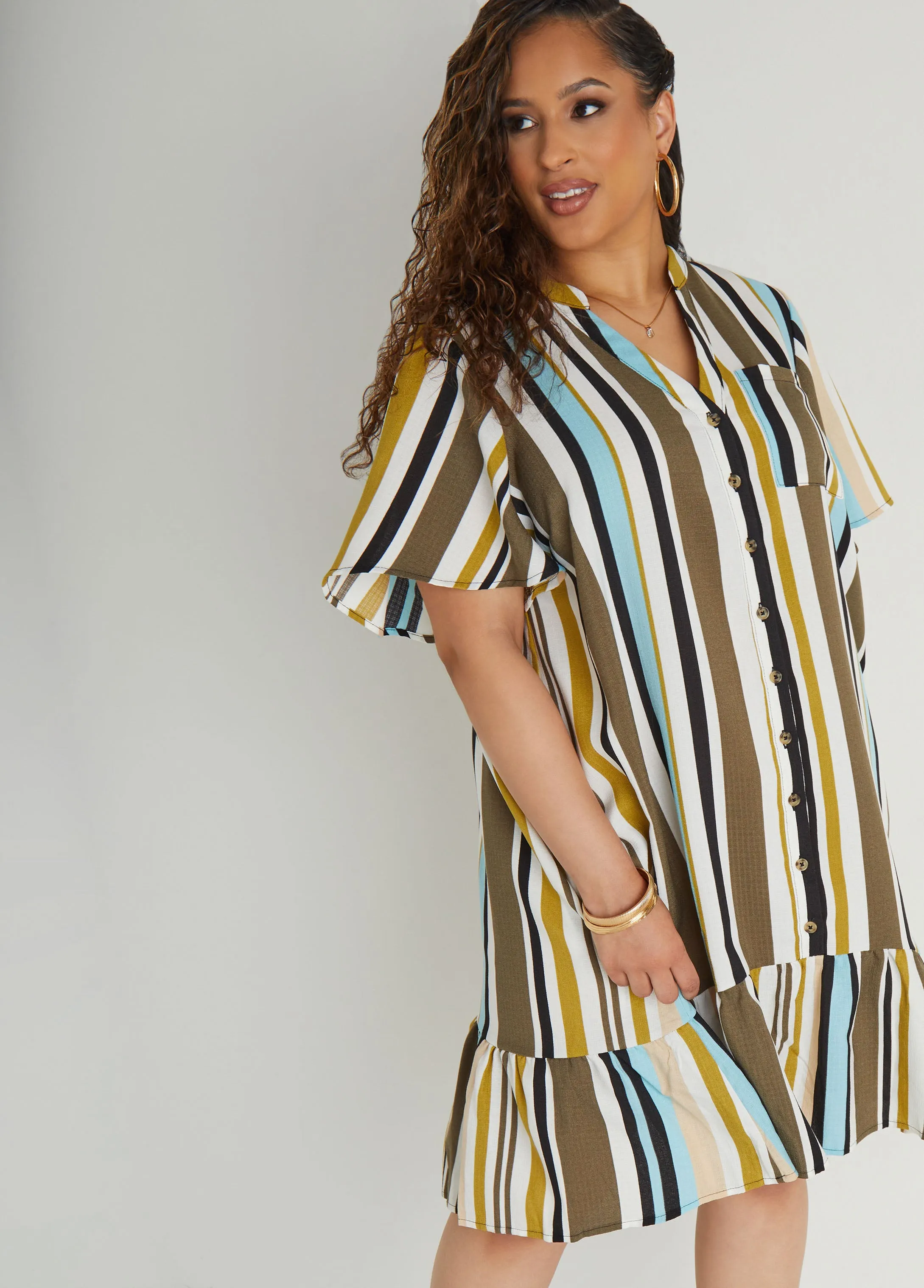 Flounced Striped Shirtdress sold by Ashley Stewart product image thumbnail 5