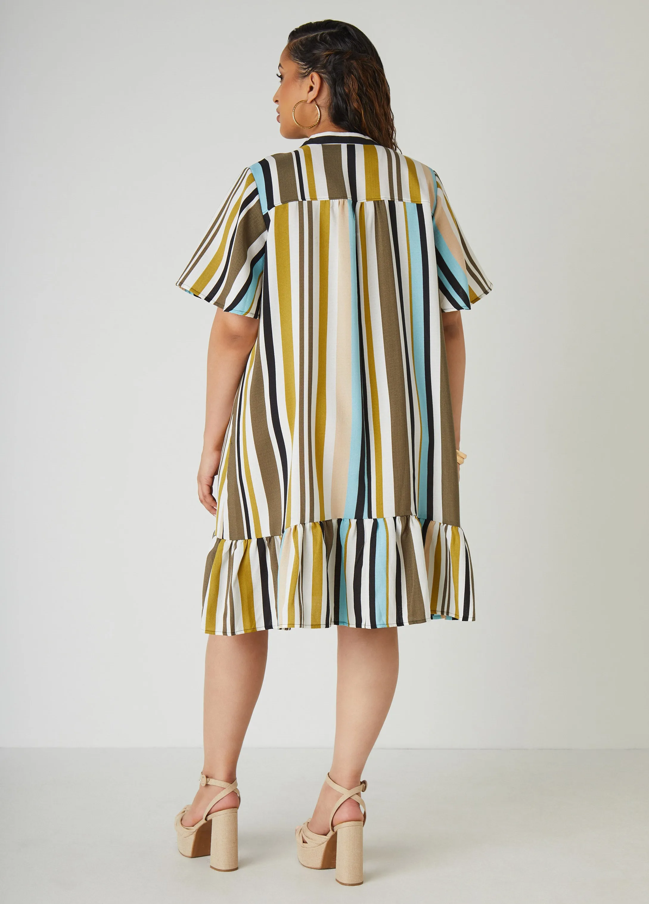 Flounced Striped Shirtdress sold by Ashley Stewart product image thumbnail 2