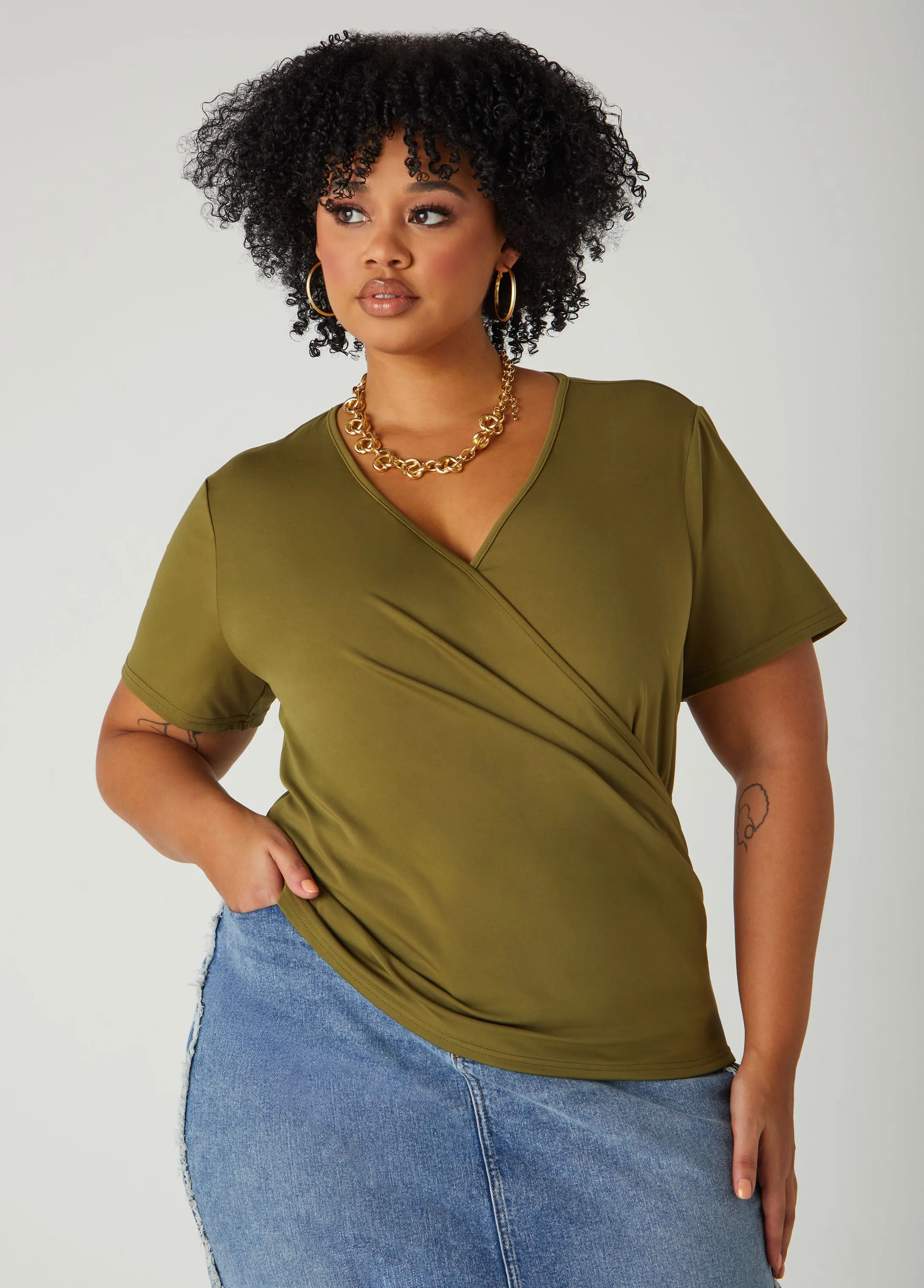 Faux Wrap Jersey Top sold by Ashley Stewart