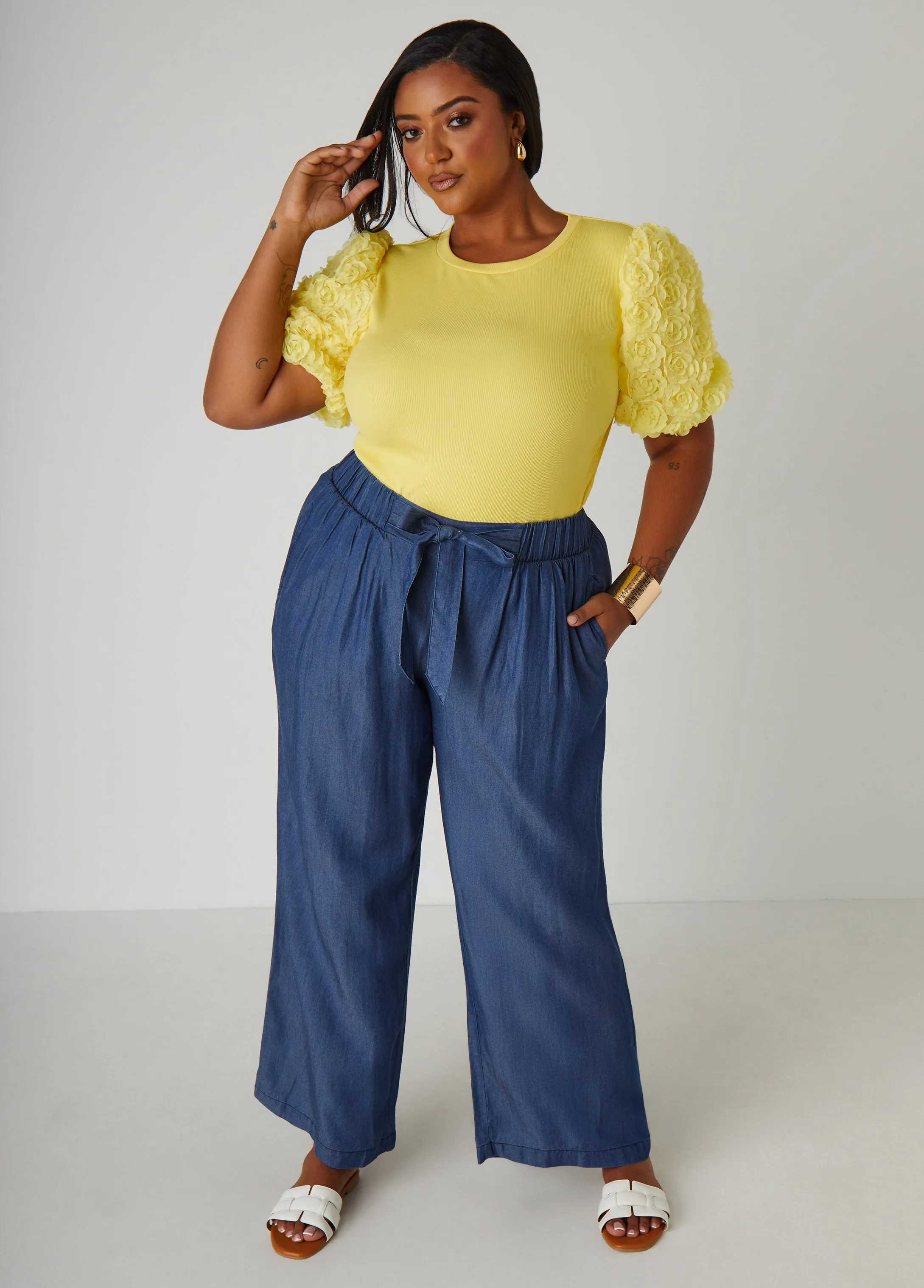 Belted Chambray Wide Leg Pants sold by Ashley Stewart product image thumbnail 3