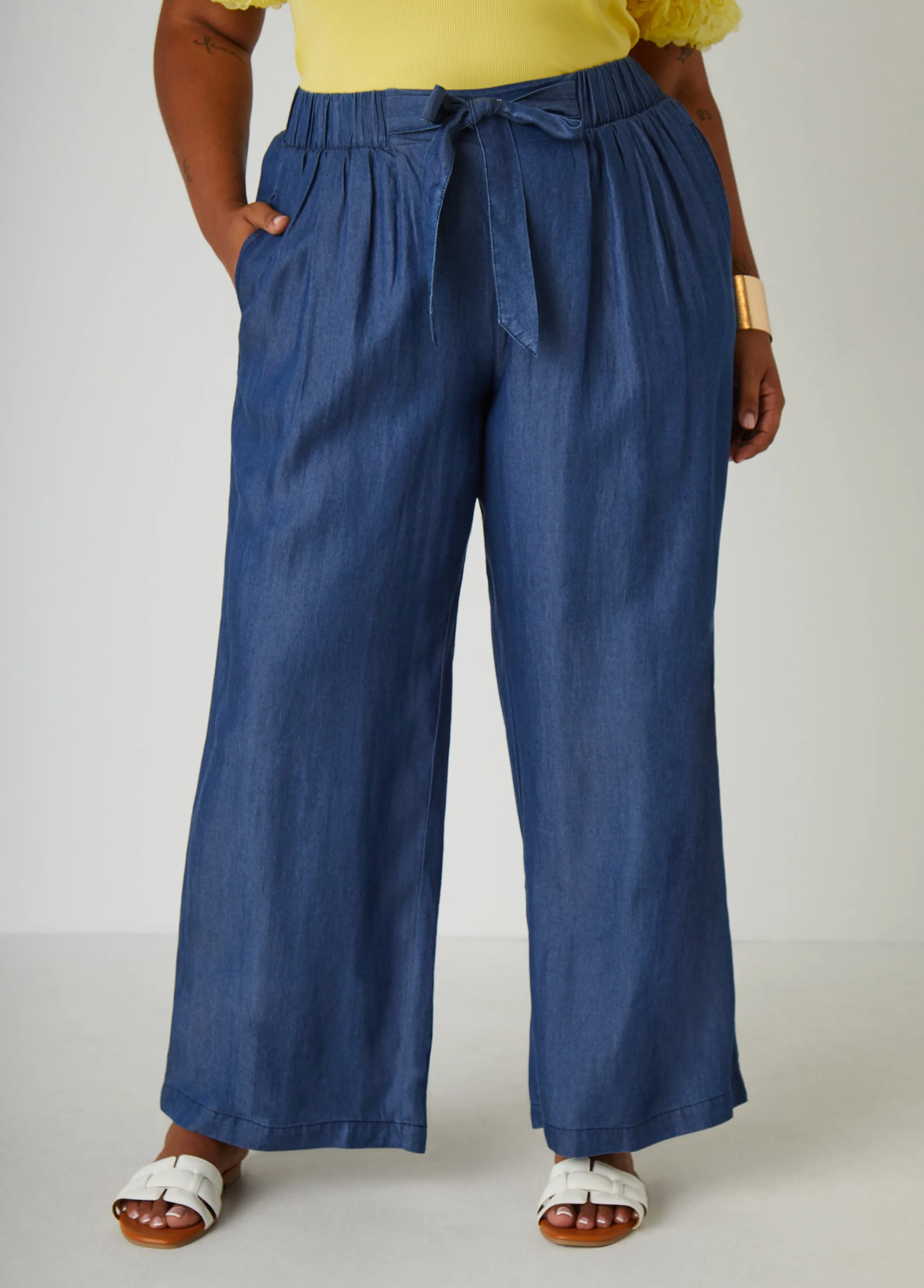 Belted Chambray Wide Leg Pants sold by Ashley Stewart