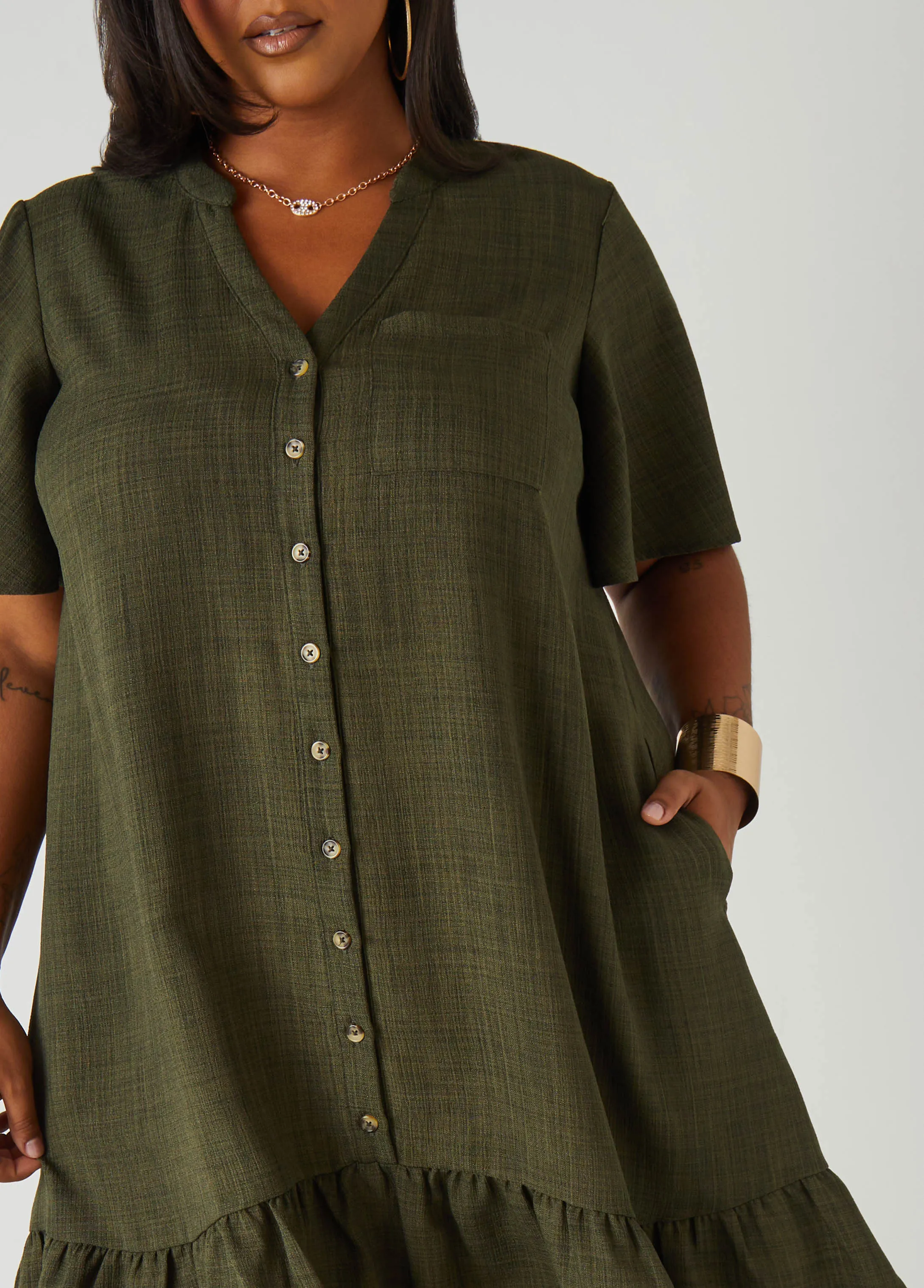 Flounced Slub Woven Shirtdress sold by Ashley Stewart product image thumbnail 4