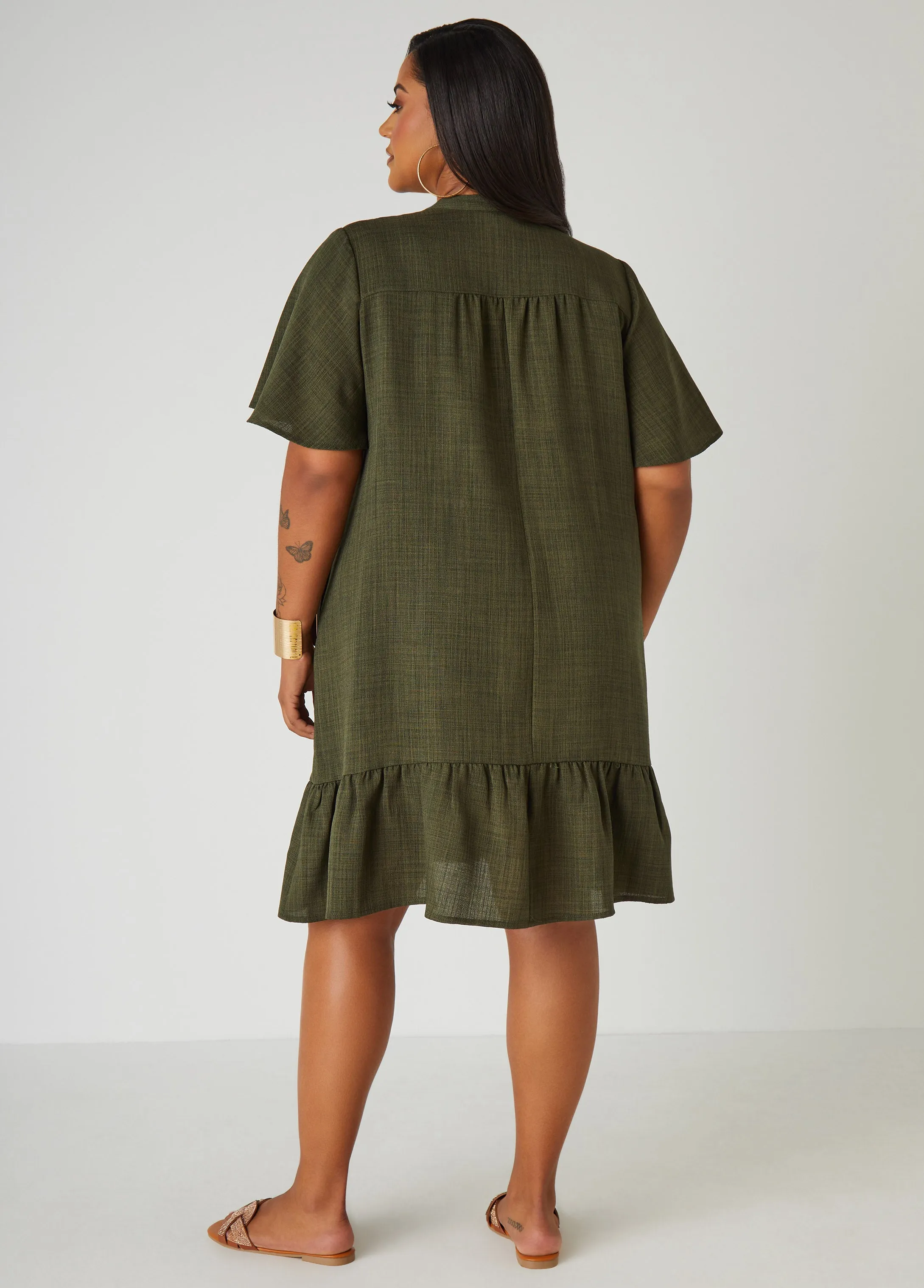 Flounced Slub Woven Shirtdress sold by Ashley Stewart product image thumbnail 2