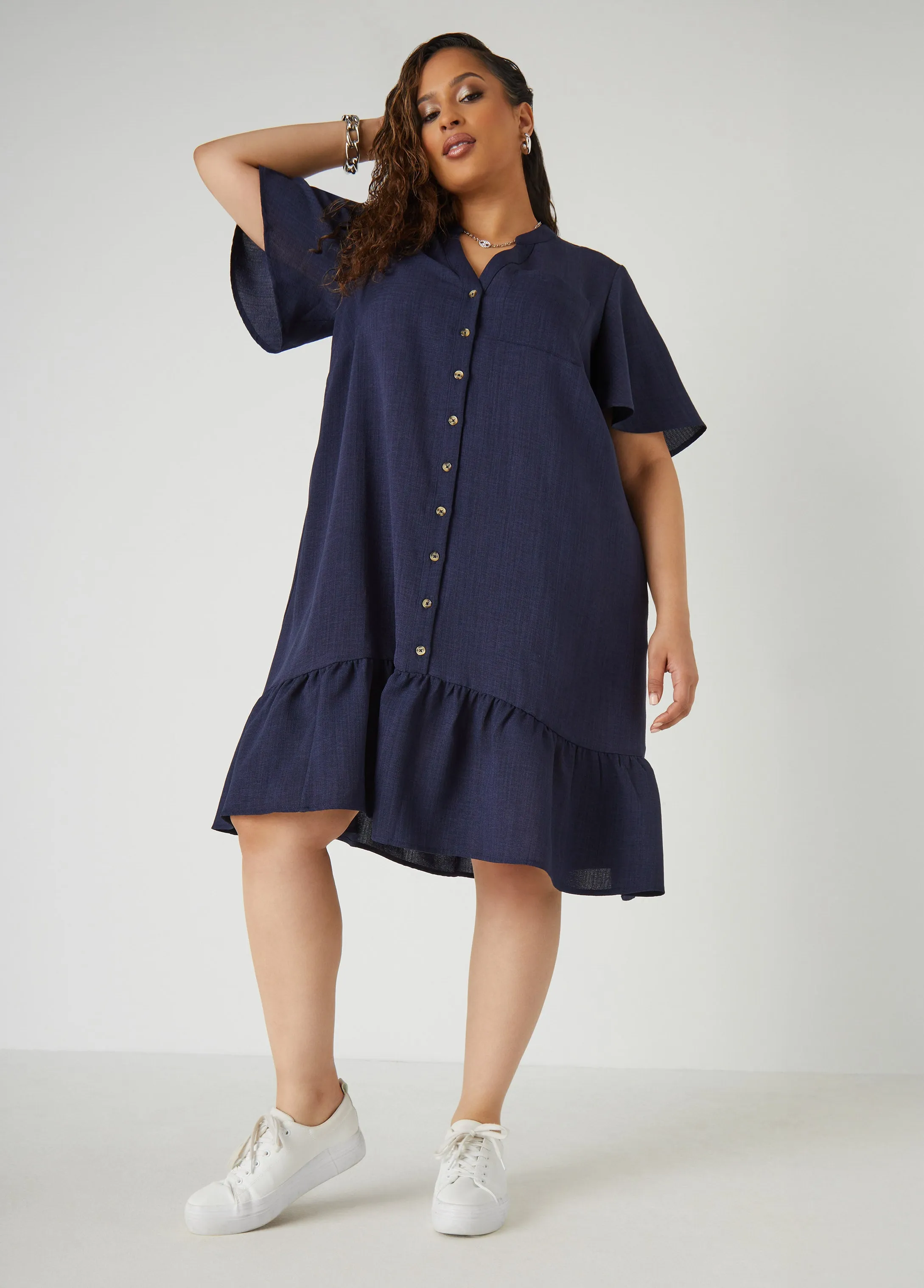 Flounced Slub Woven Shirtdress sold by Ashley Stewart product image thumbnail 5