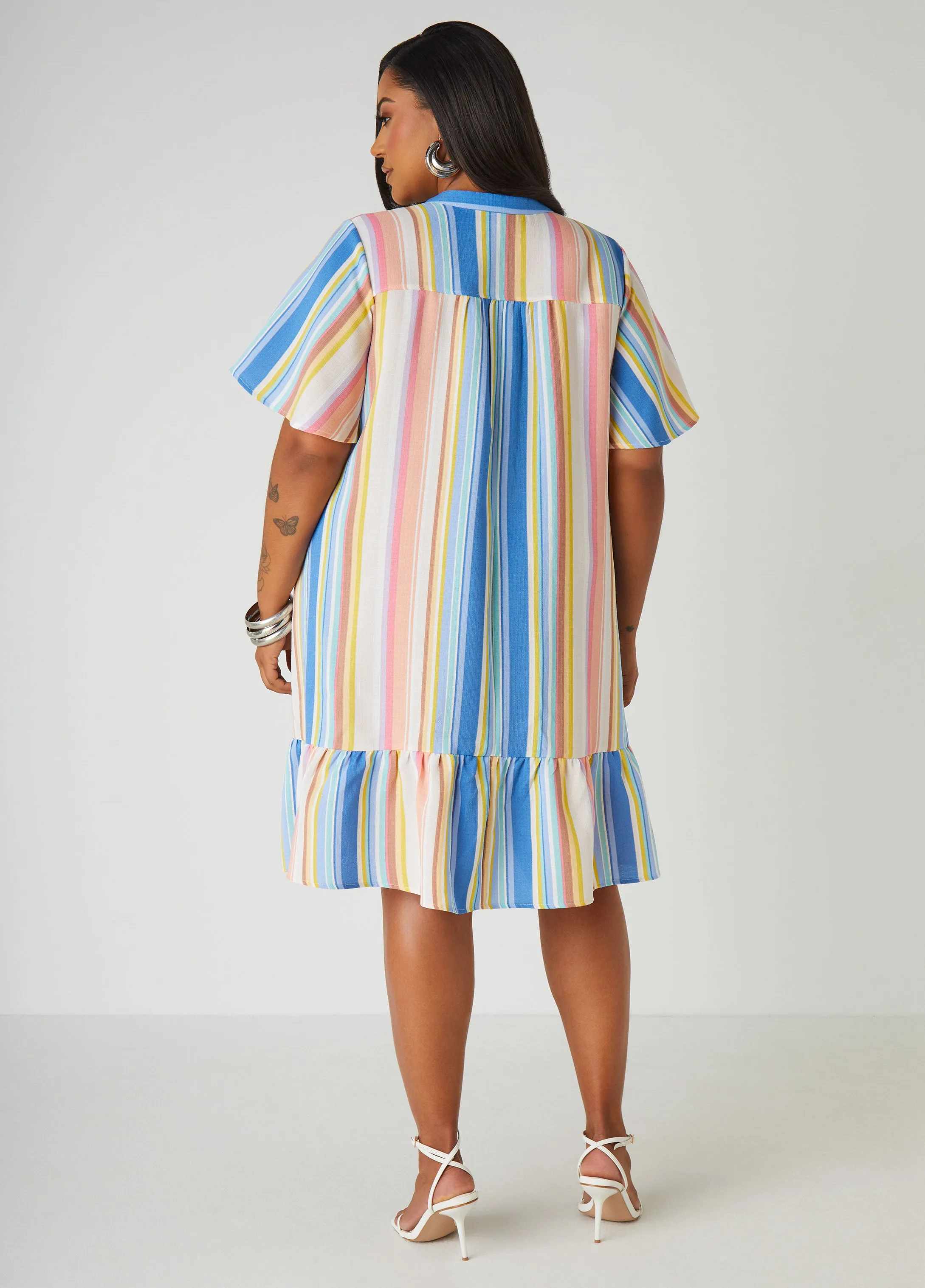 Striped Flounced Shirtdress sold by Ashley Stewart product image thumbnail 2