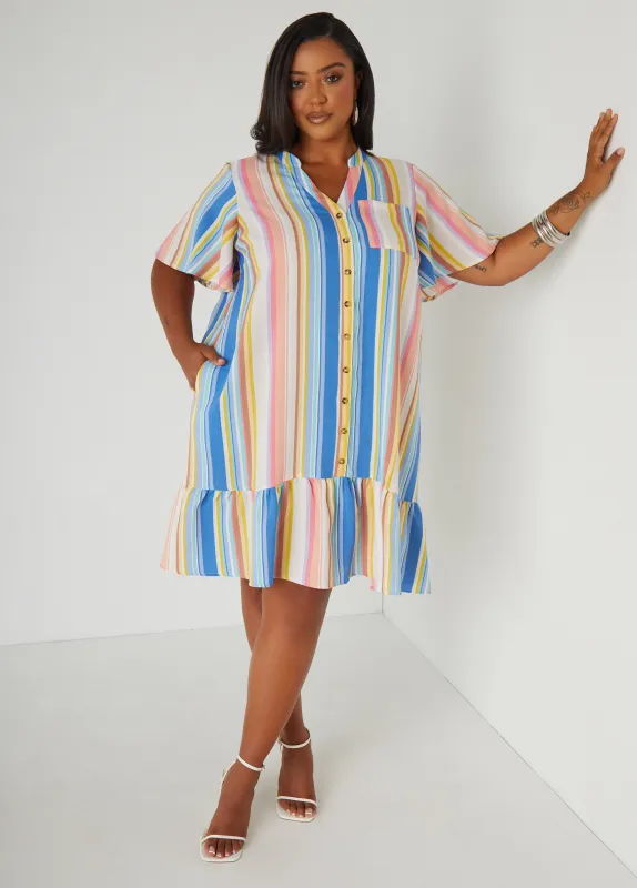 Striped Flounced Shirtdress sold by Ashley Stewart