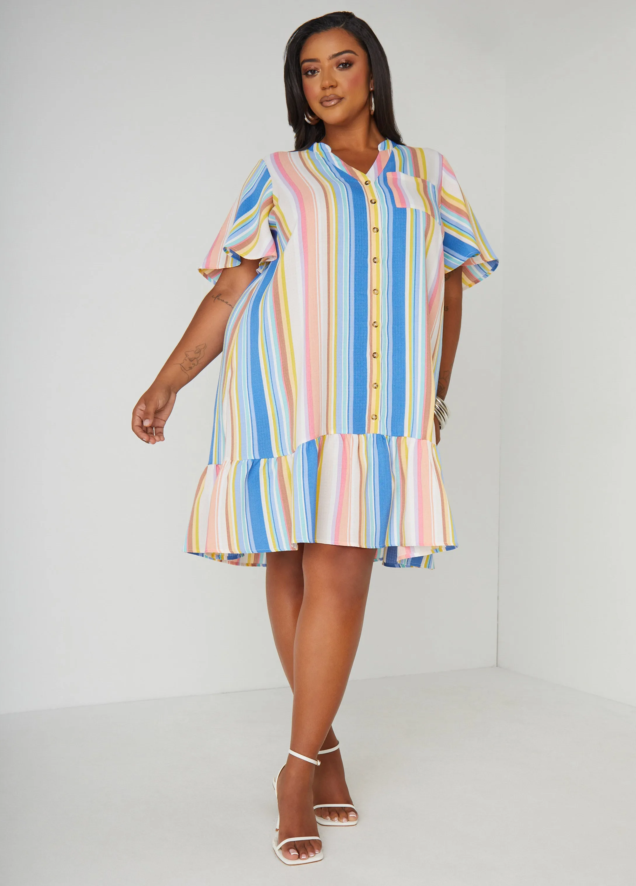 Striped Flounced Shirtdress sold by Ashley Stewart product image thumbnail 3
