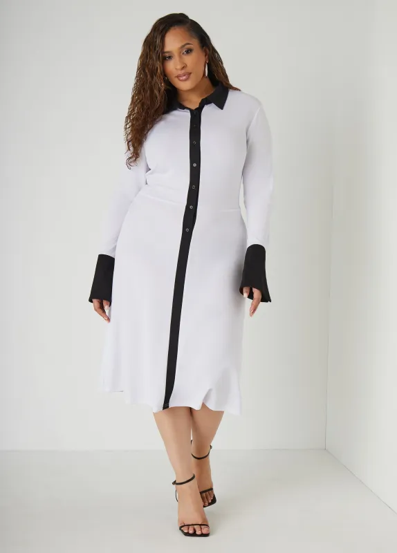 Bell Sleeved Two Tone Shirtdress sold by Ashley Stewart