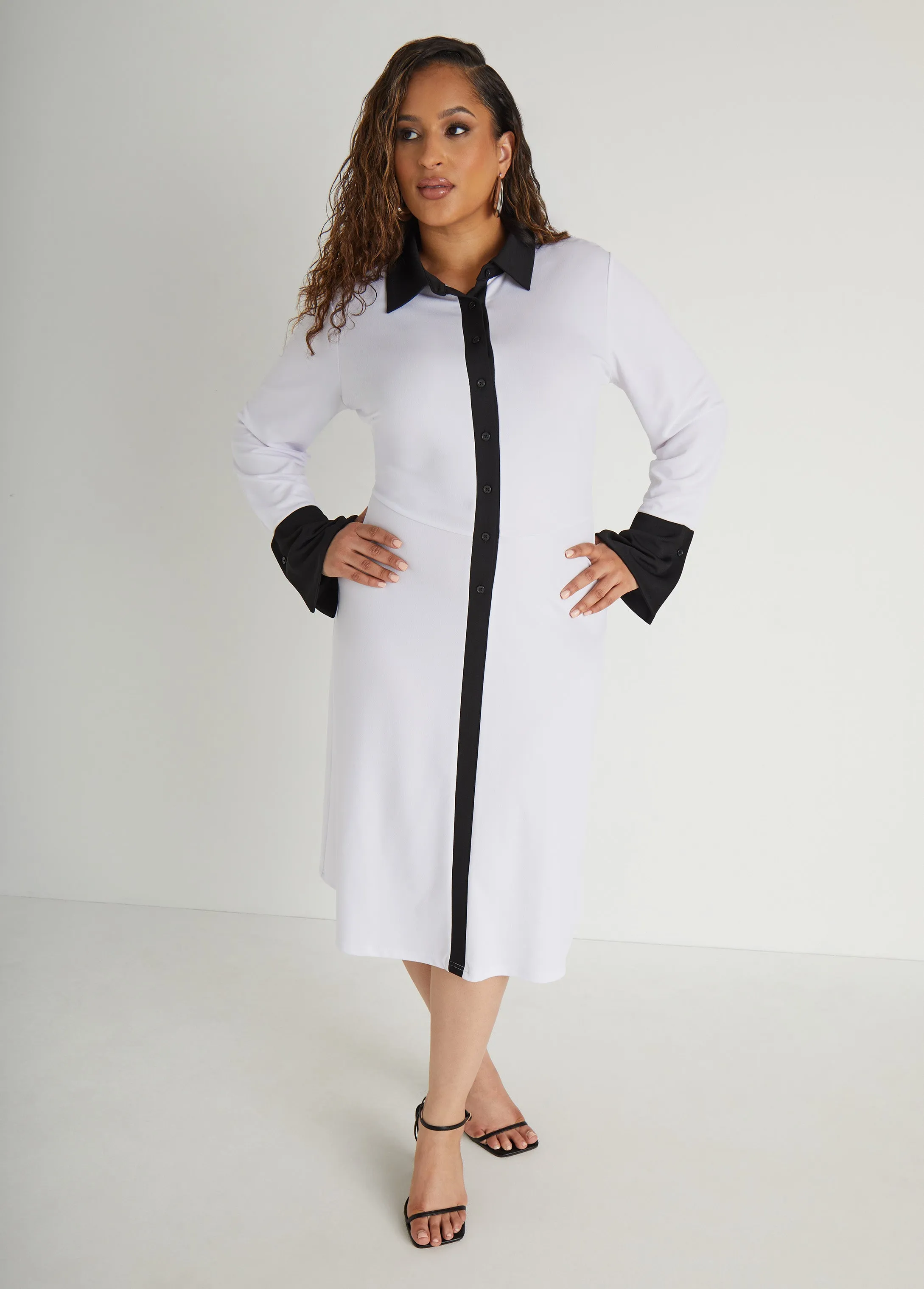 Bell Sleeved Two Tone Shirtdress sold by Ashley Stewart product image thumbnail 3