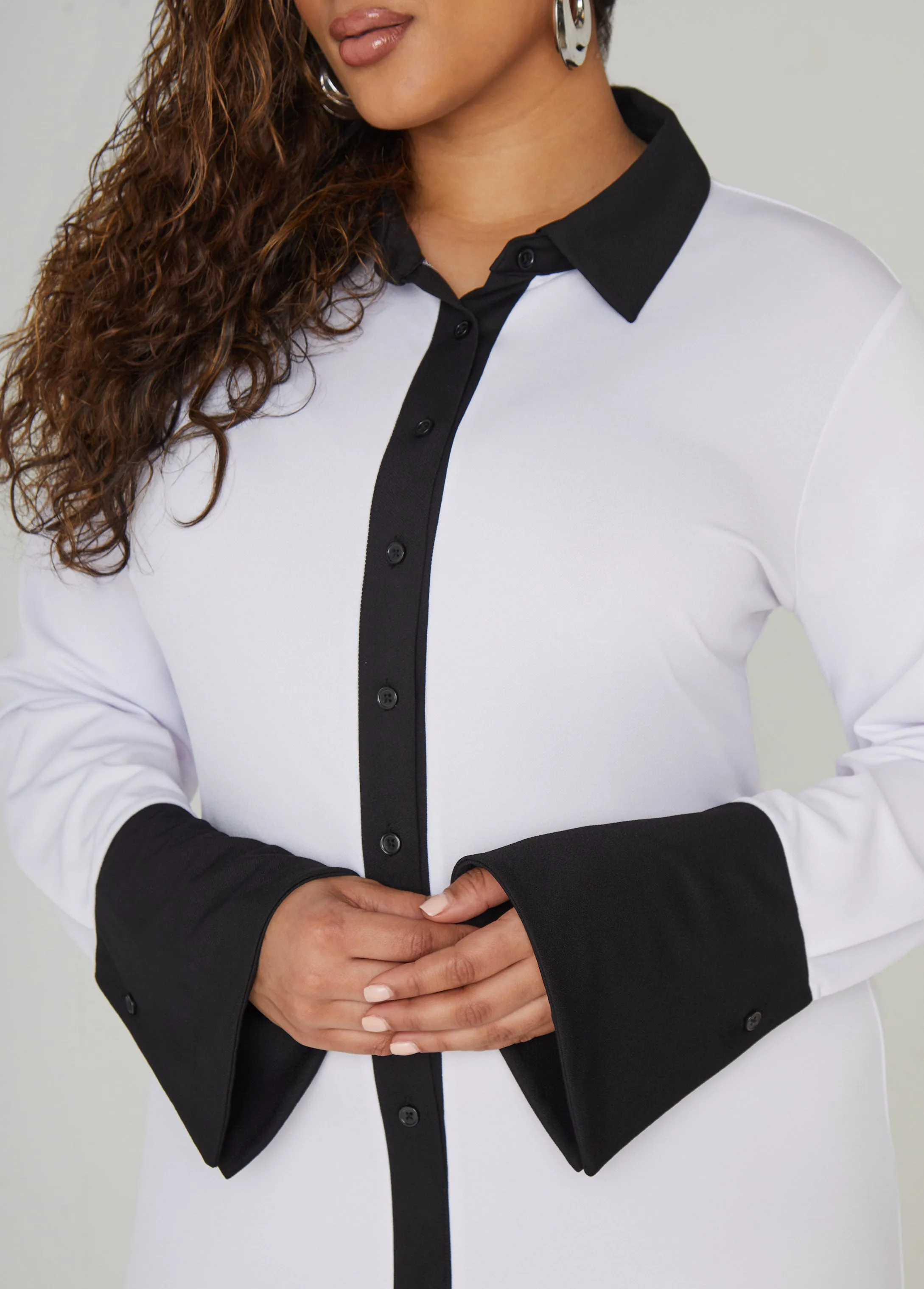 Bell Sleeved Two Tone Shirtdress sold by Ashley Stewart product image thumbnail 4