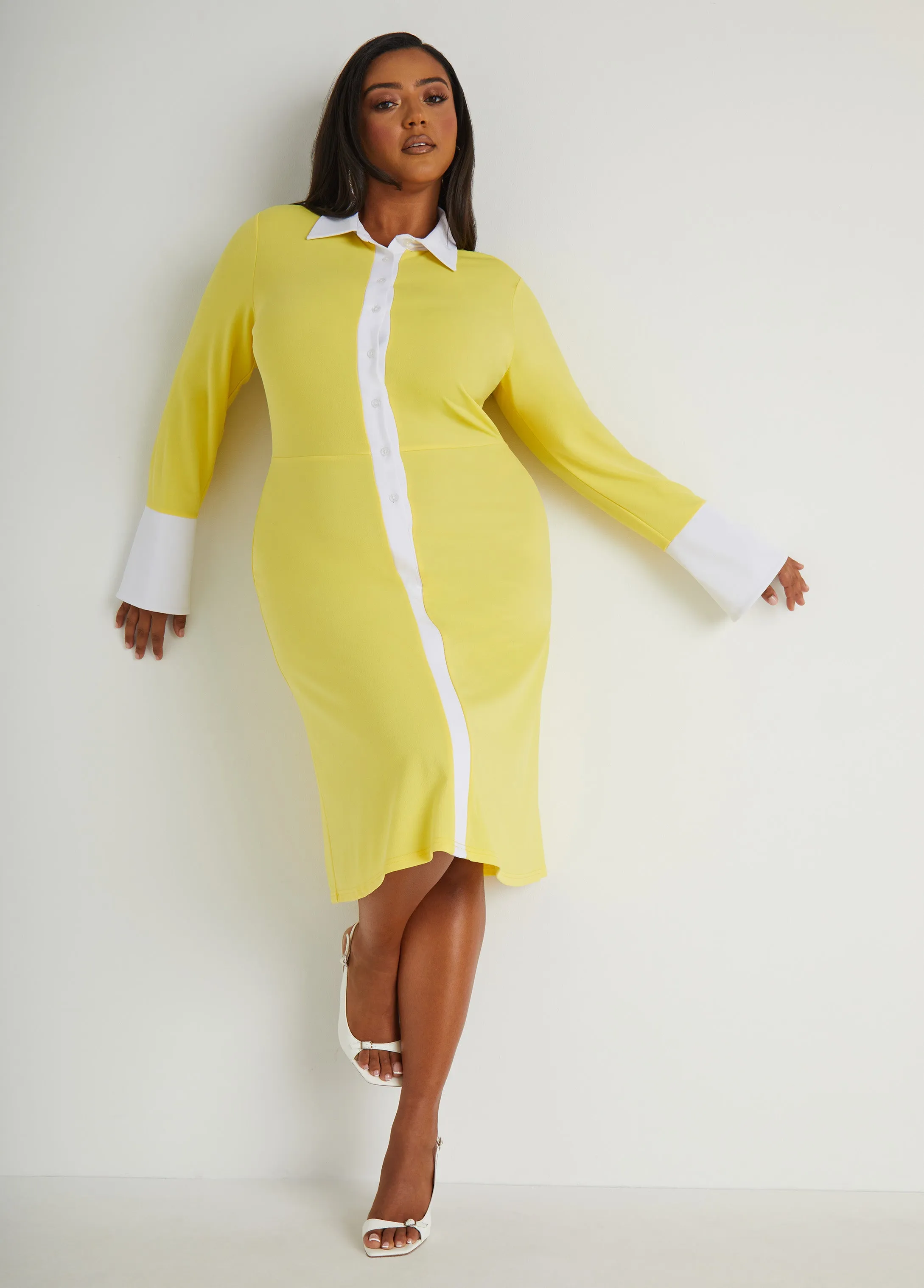Two Tone Bell Sleeved Shirtdress sold by Ashley Stewart