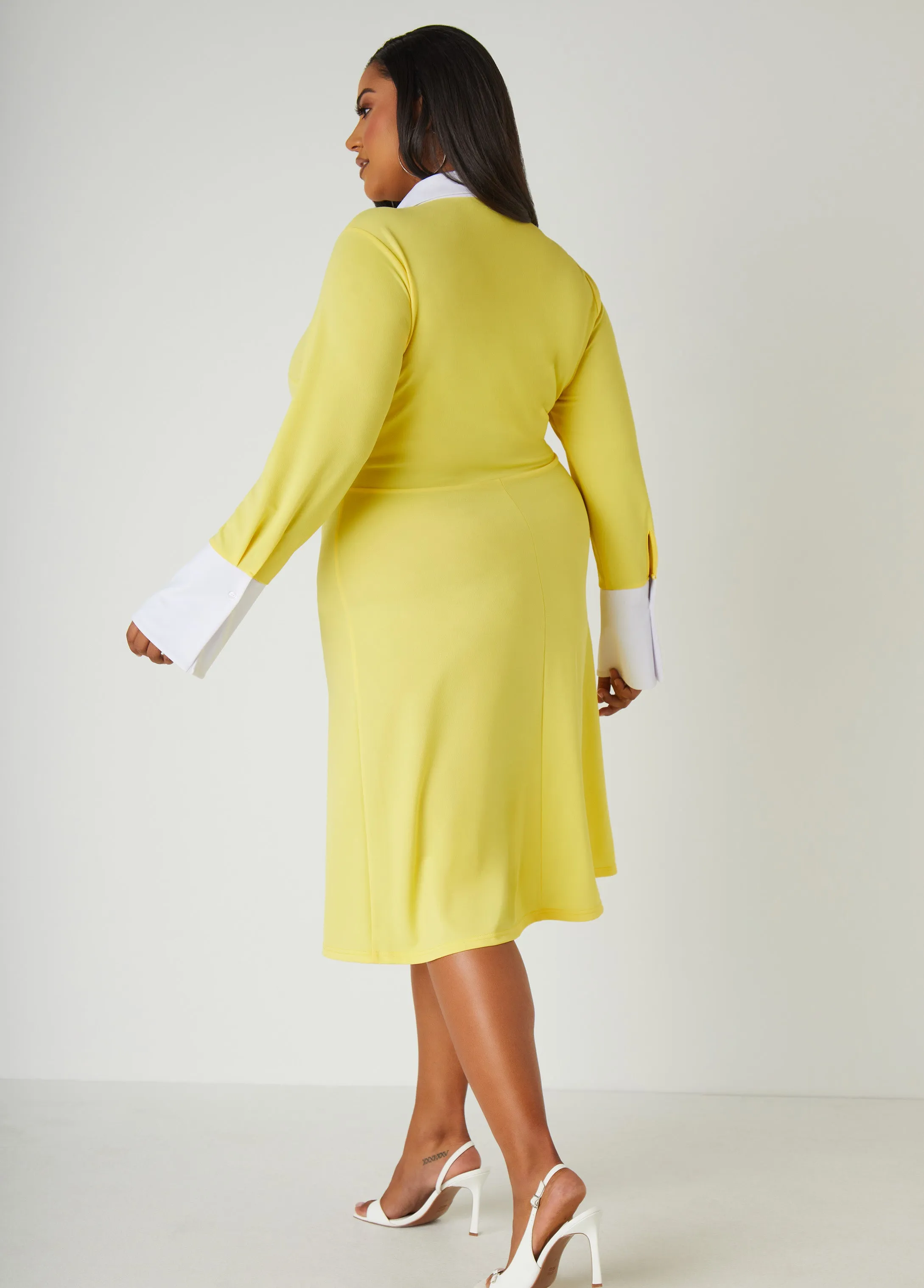 Two Tone Bell Sleeved Shirtdress sold by Ashley Stewart product image thumbnail 2