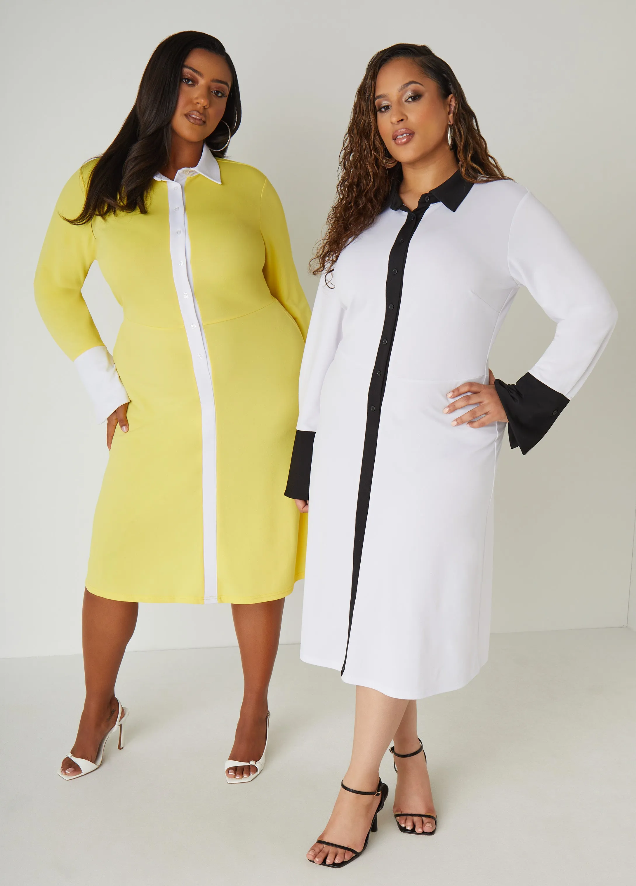 Two Tone Bell Sleeved Shirtdress sold by Ashley Stewart product image thumbnail 4