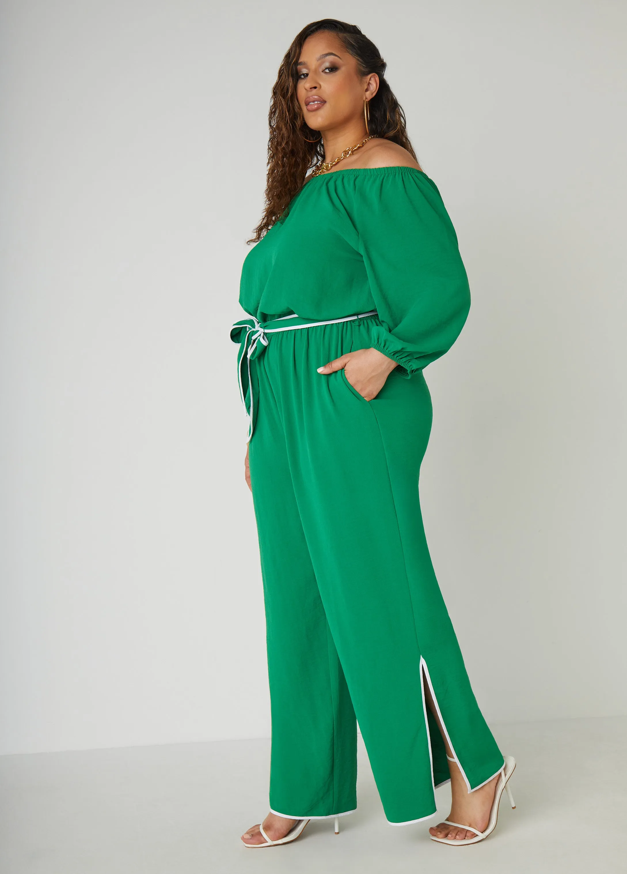 Belted Off The Shoulder Jumpsuit sold by Ashley Stewart product image thumbnail 4