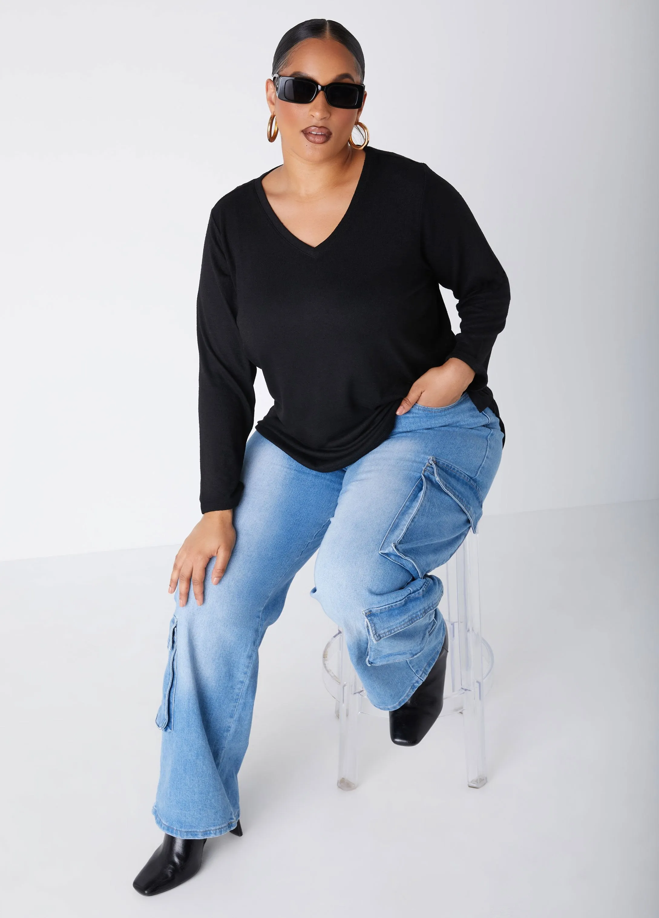 Hacci Knit V Neck Top sold by Ashley Stewart product image thumbnail 3