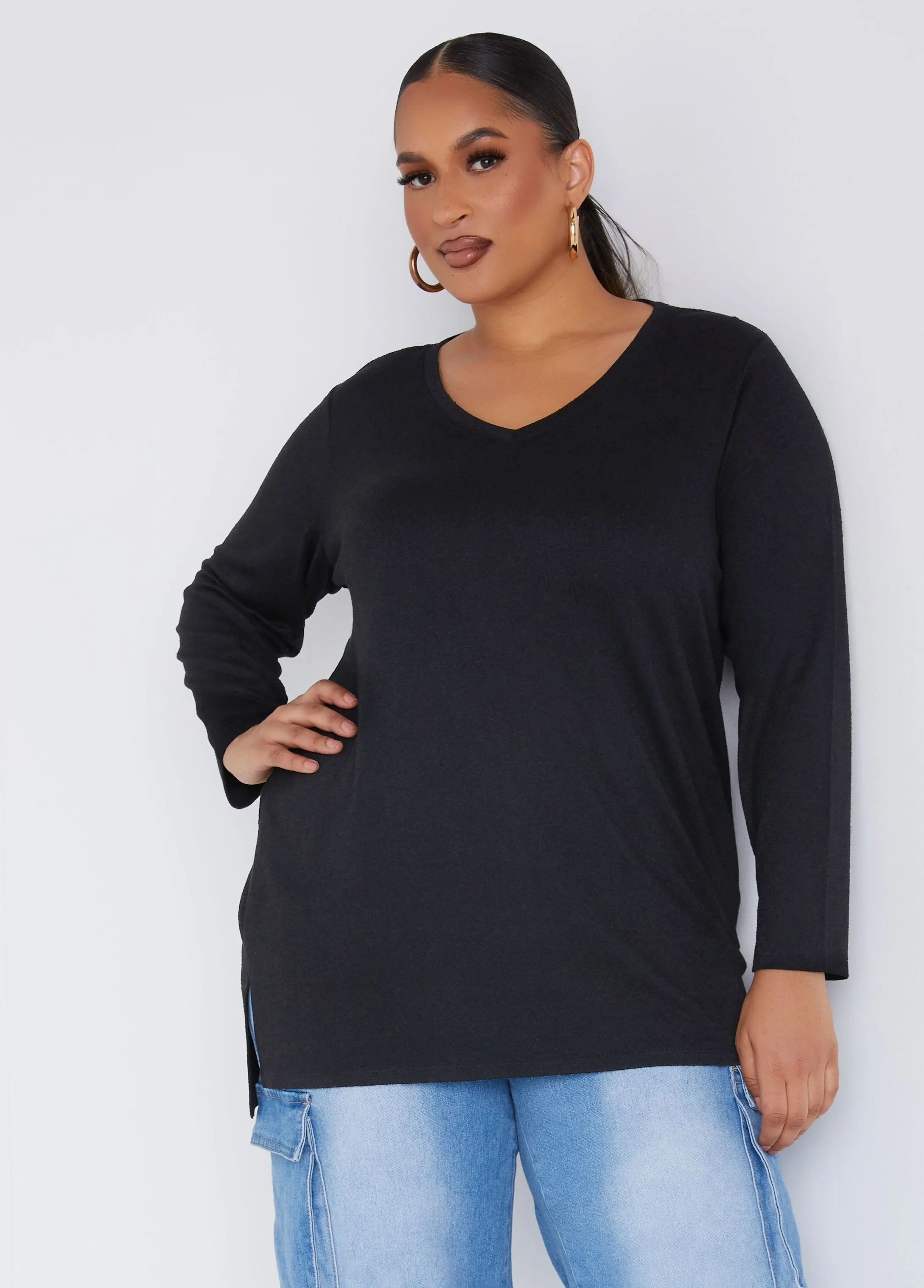 Hacci Knit V Neck Top sold by Ashley Stewart