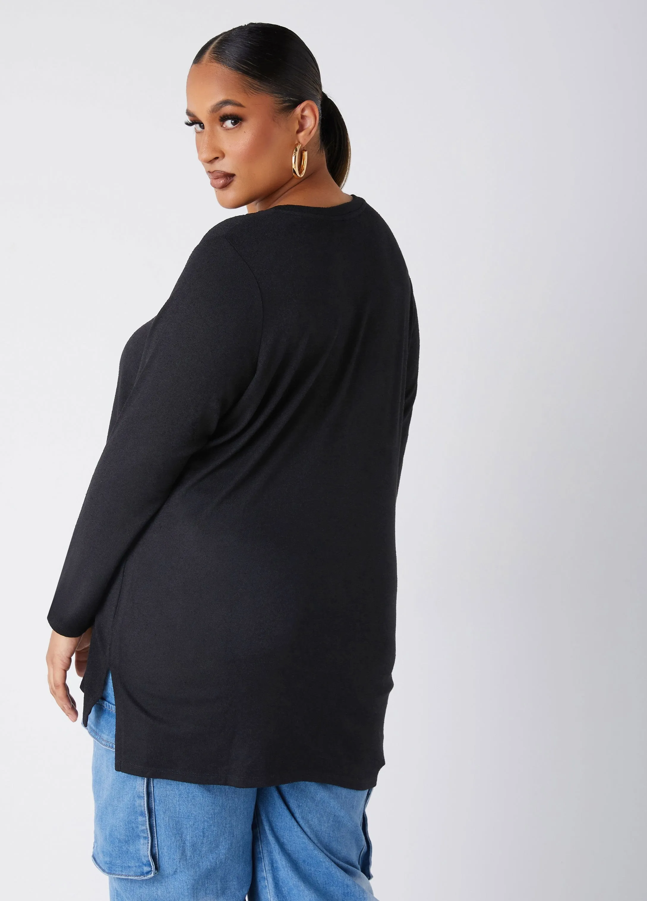 Hacci Knit V Neck Top sold by Ashley Stewart product image thumbnail 2